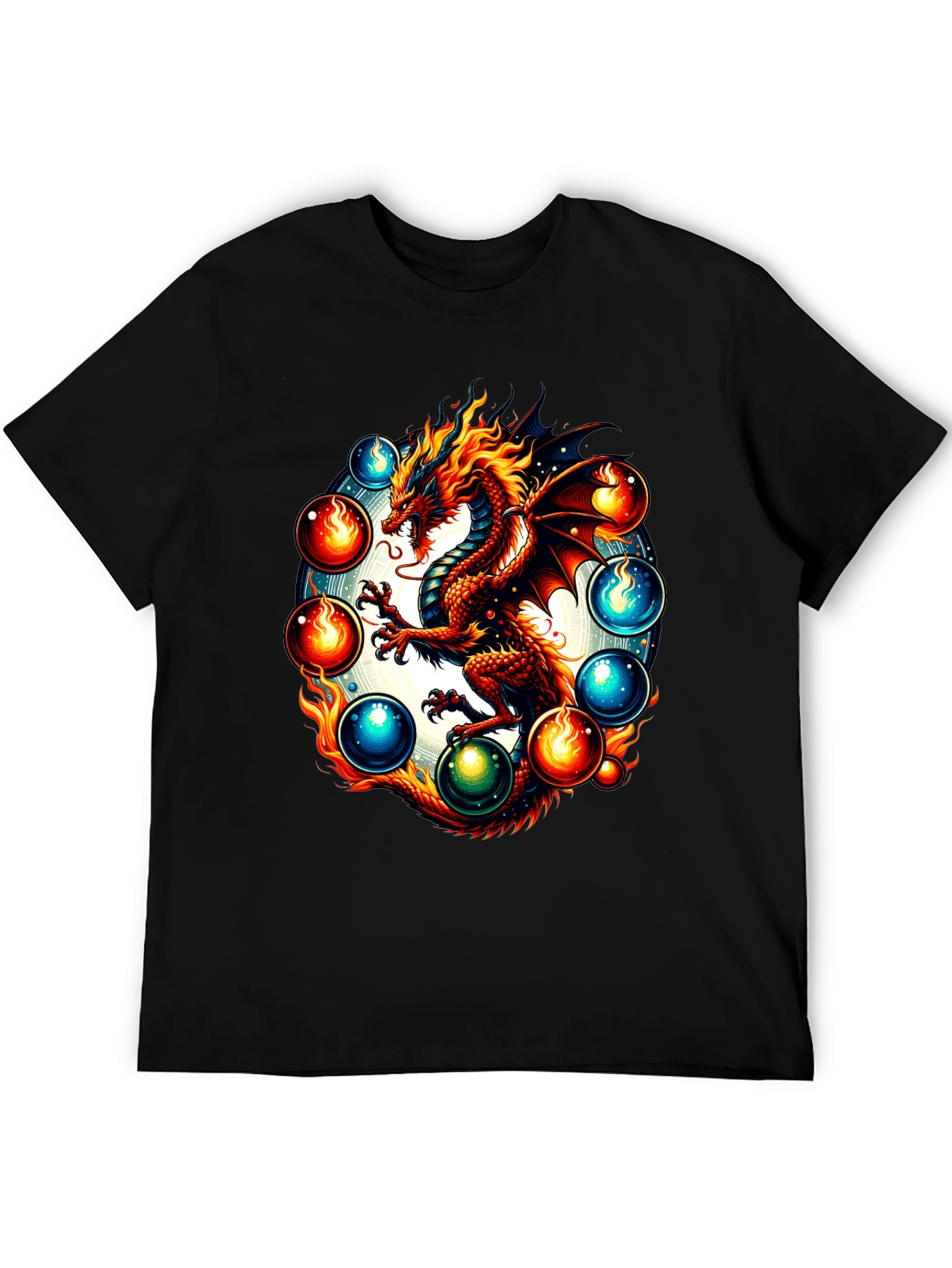 Black Dragon Orb Graphic Tee - Fire & Ice Fantasy T-Shirt view 5