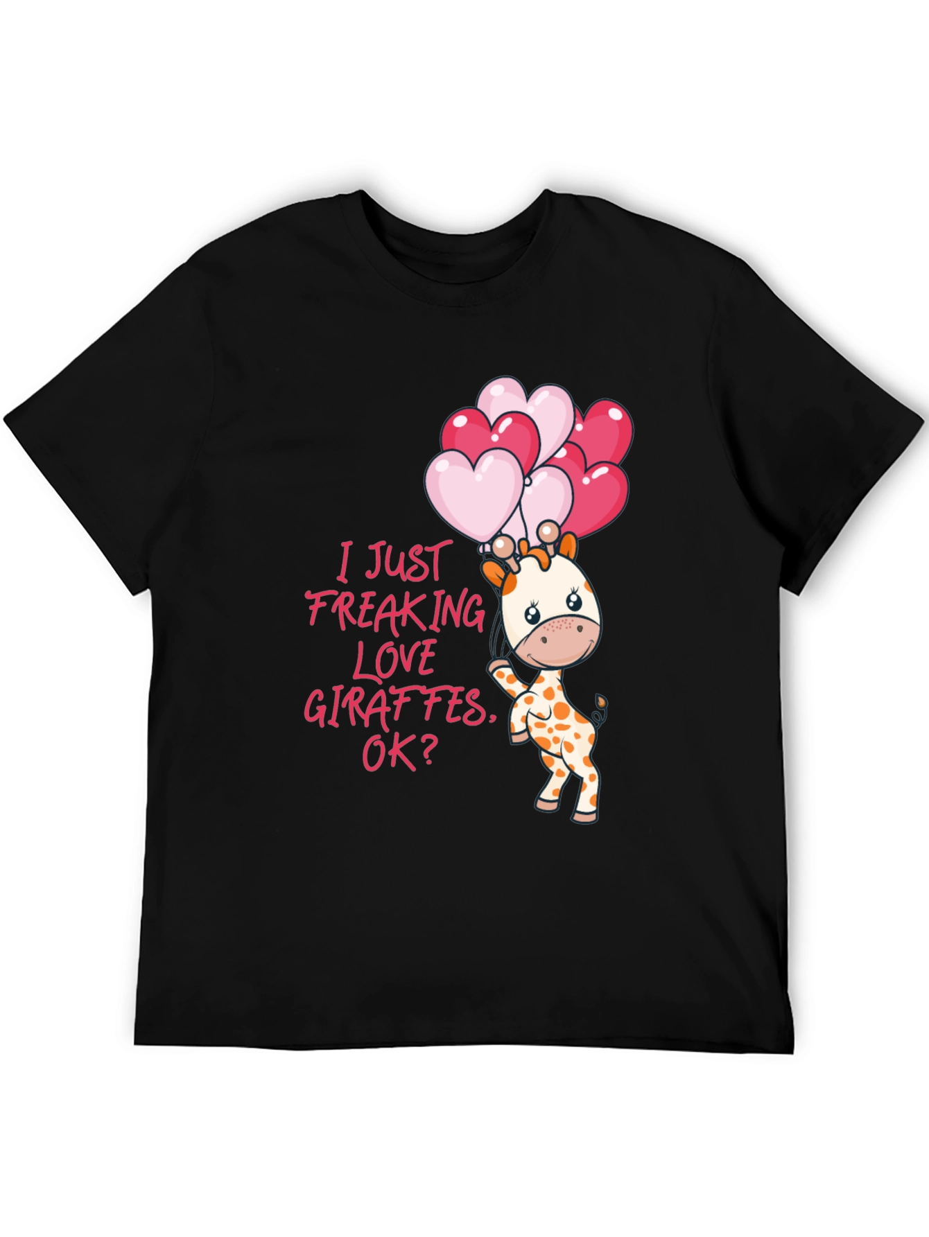Black Cute Giraffe & Heart Balloons Graphic Tee view 5
