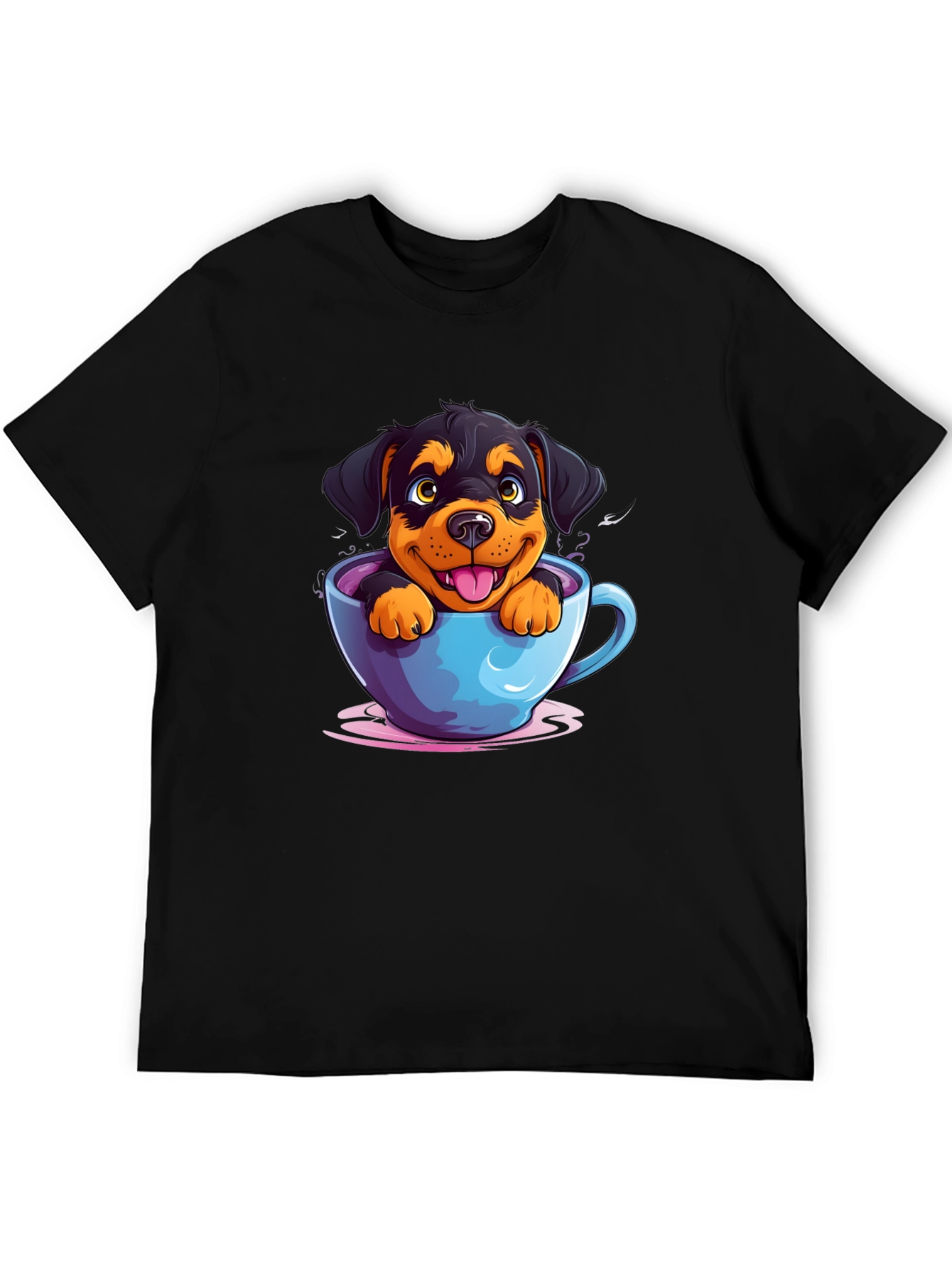 Black Cute Dog in Cup T-Shirt - Cartoon Rottweiler view 5