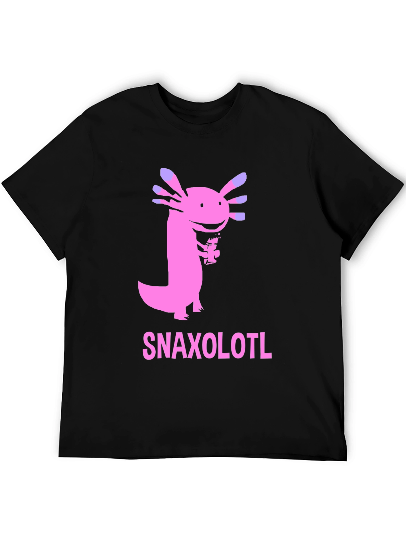 Black Snaxolotl Black T-Shirt - Funny Axolotl Snack Design view 5