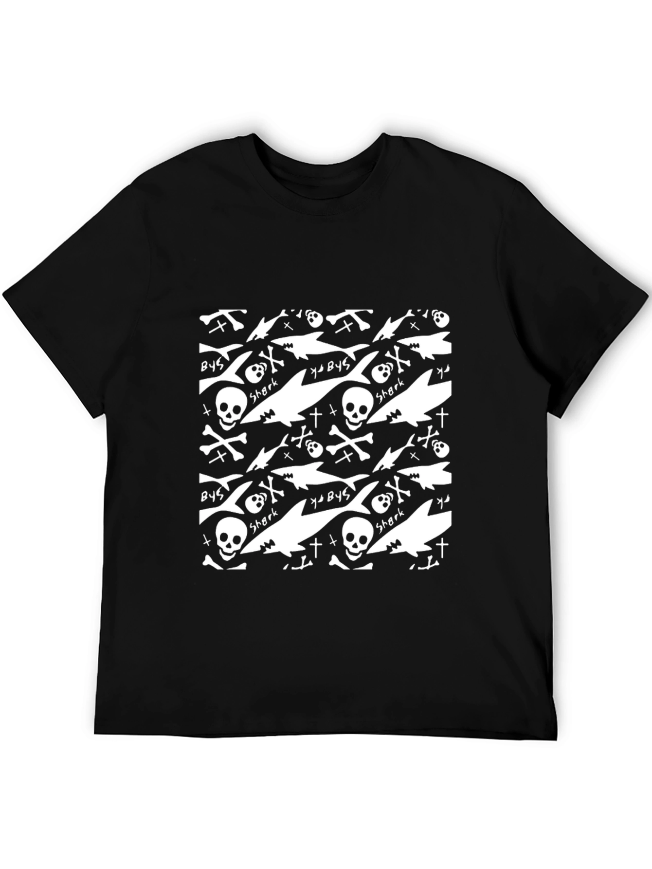 Black Shark Skull Print Black T-Shirt view 5