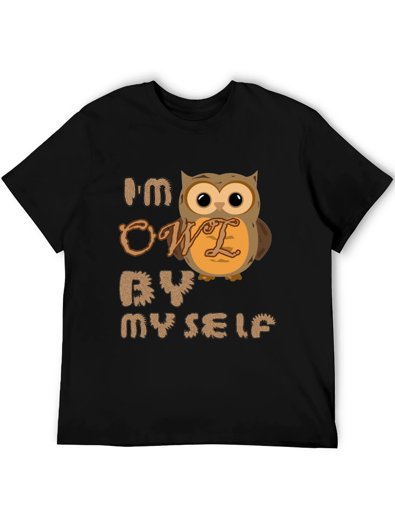 Black I'm Owl By Myself T-Shirt - Funny Novelty Tee view 5