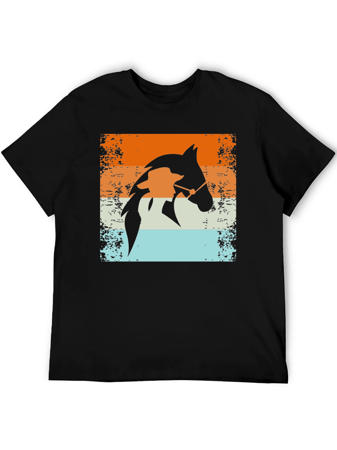 Black Retro Horse Rider T-Shirt - Equestrian Style view 5