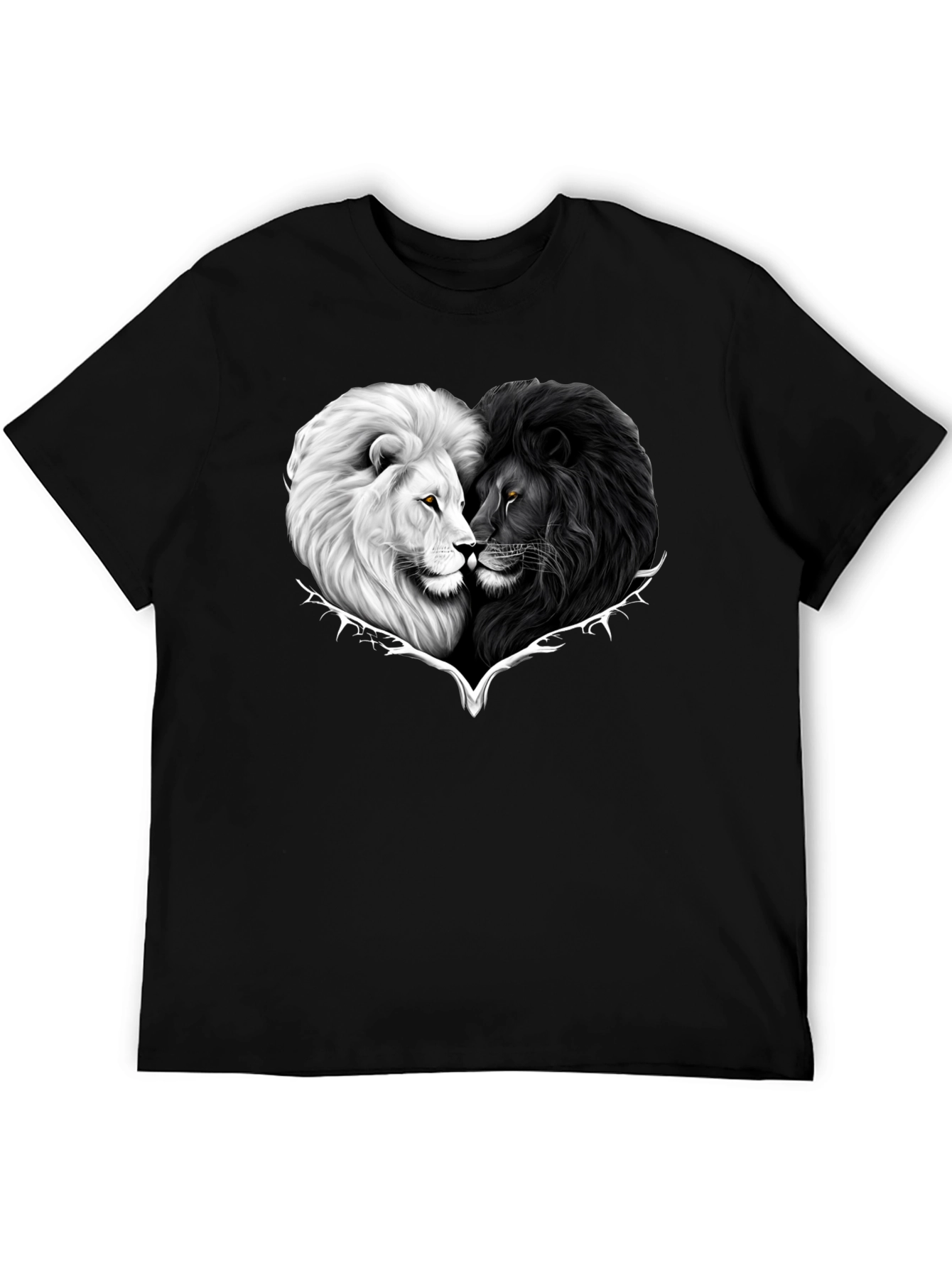 Black Yin Yang Lions Heart Graphic Tee - Black view 5