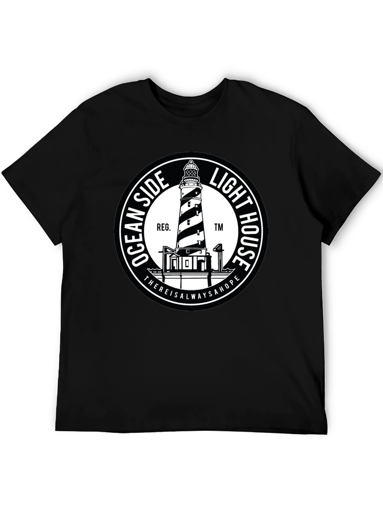 Black Oceanside Lighthouse T-Shirt - Black Graphic Tee view 5