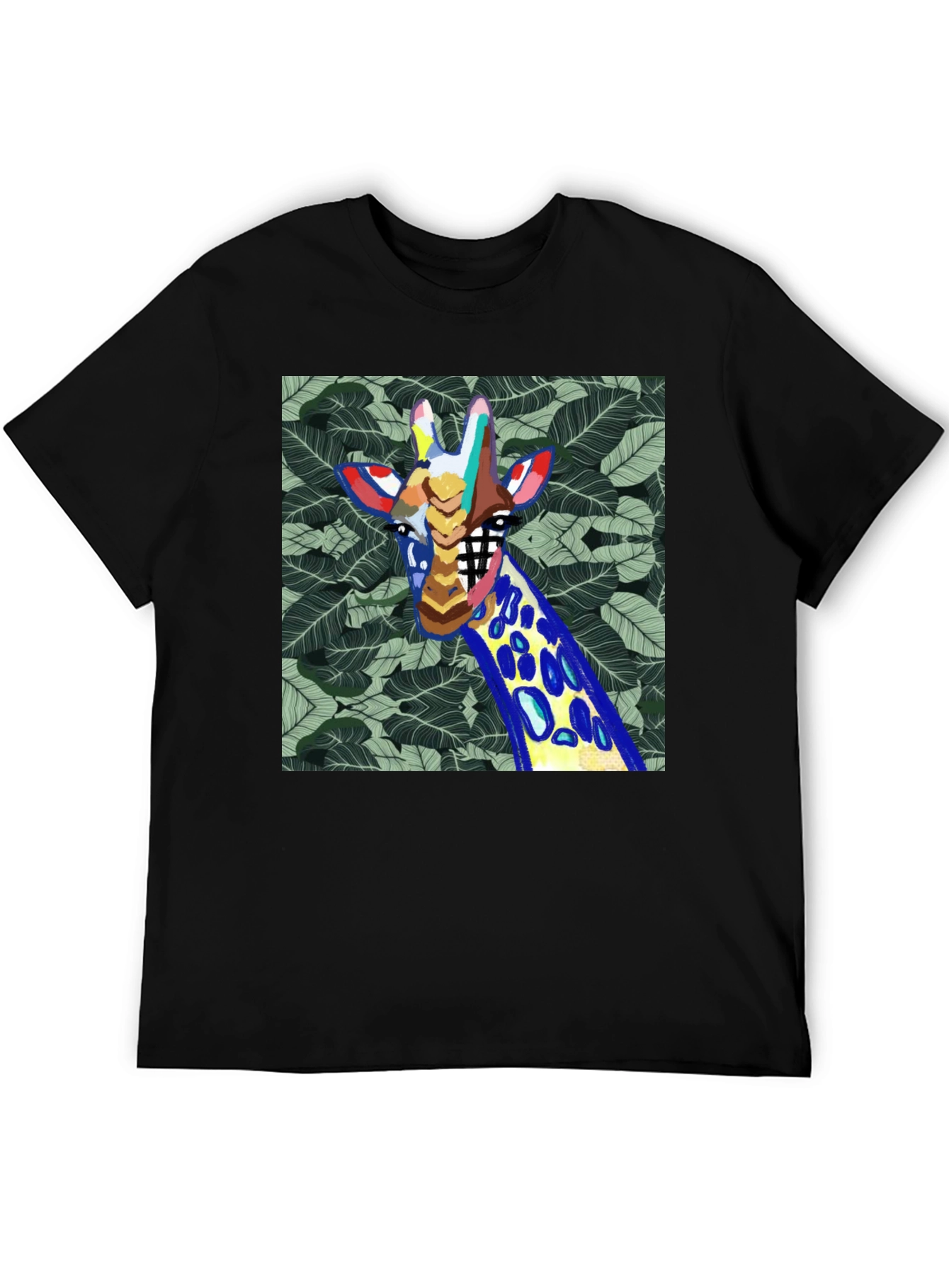 Black Abstract Giraffe Graphic Print Men's Black T-Shirt view 5