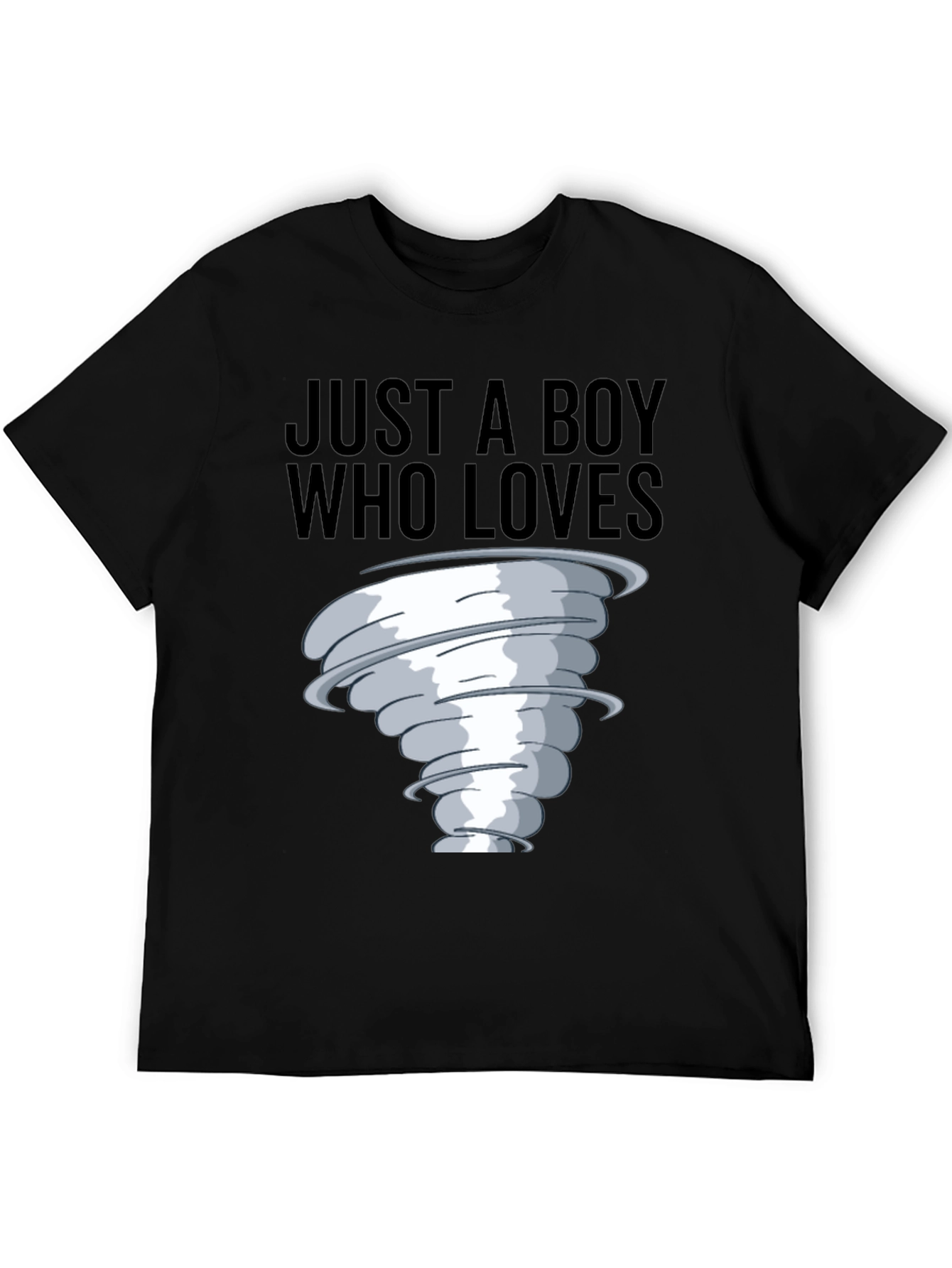 Black Boy Who Loves Tornado T-Shirt, Black Cotton Tee view 5