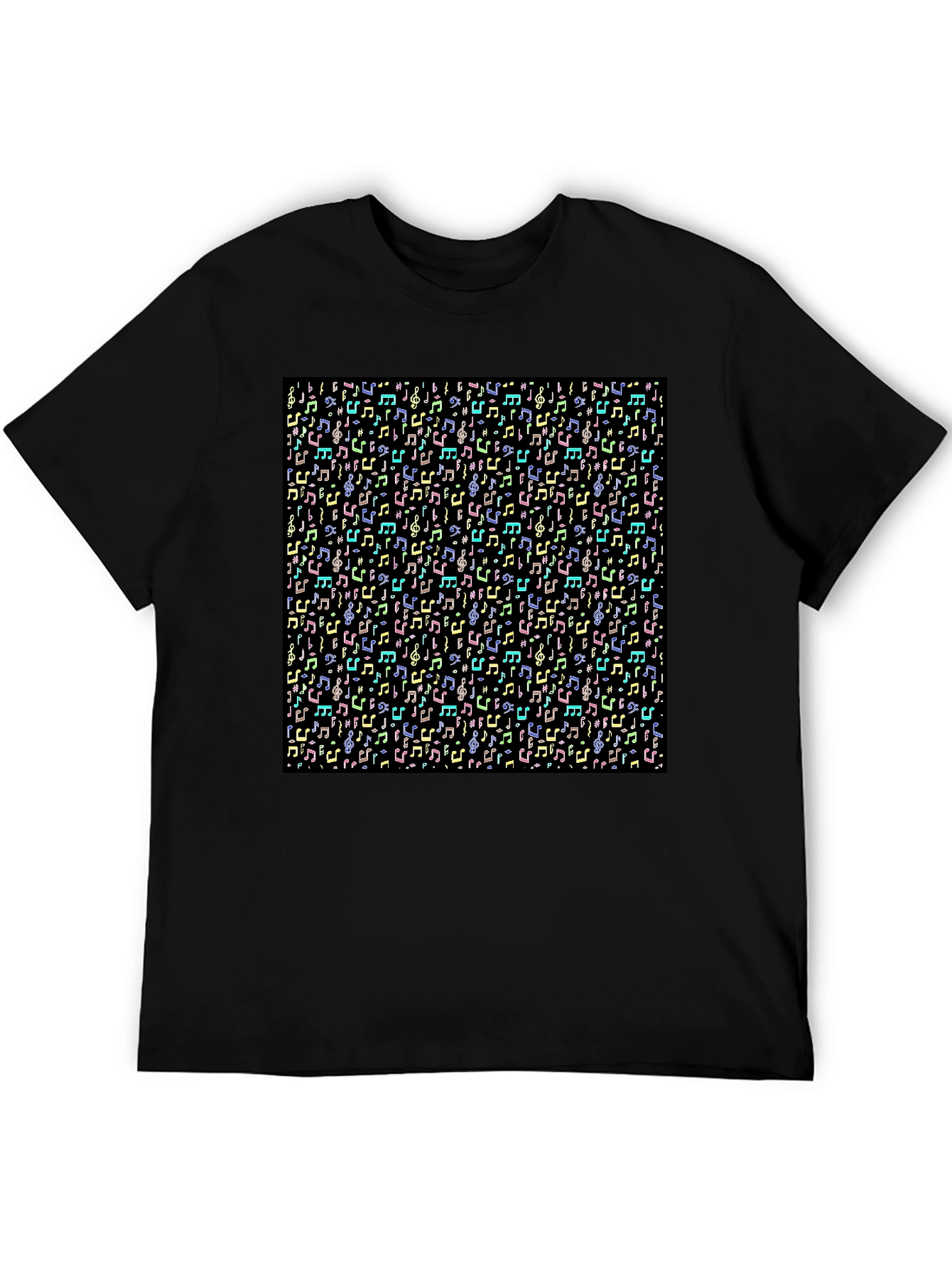 Black Musical Notes Pattern T-Shirt - Black view 5