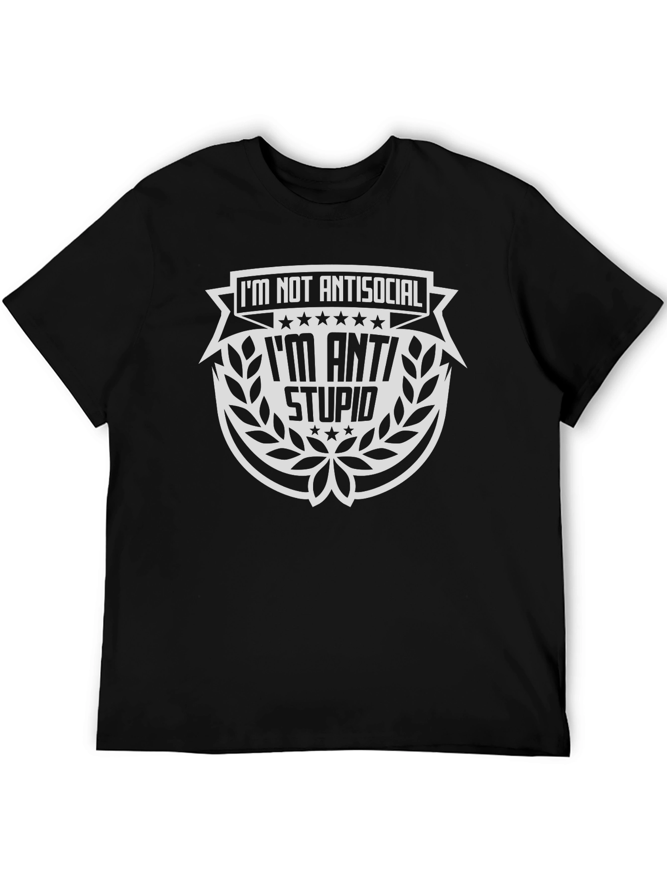 Black Anti Stupid Graphic T-Shirt - Mens Crew Neck view 5