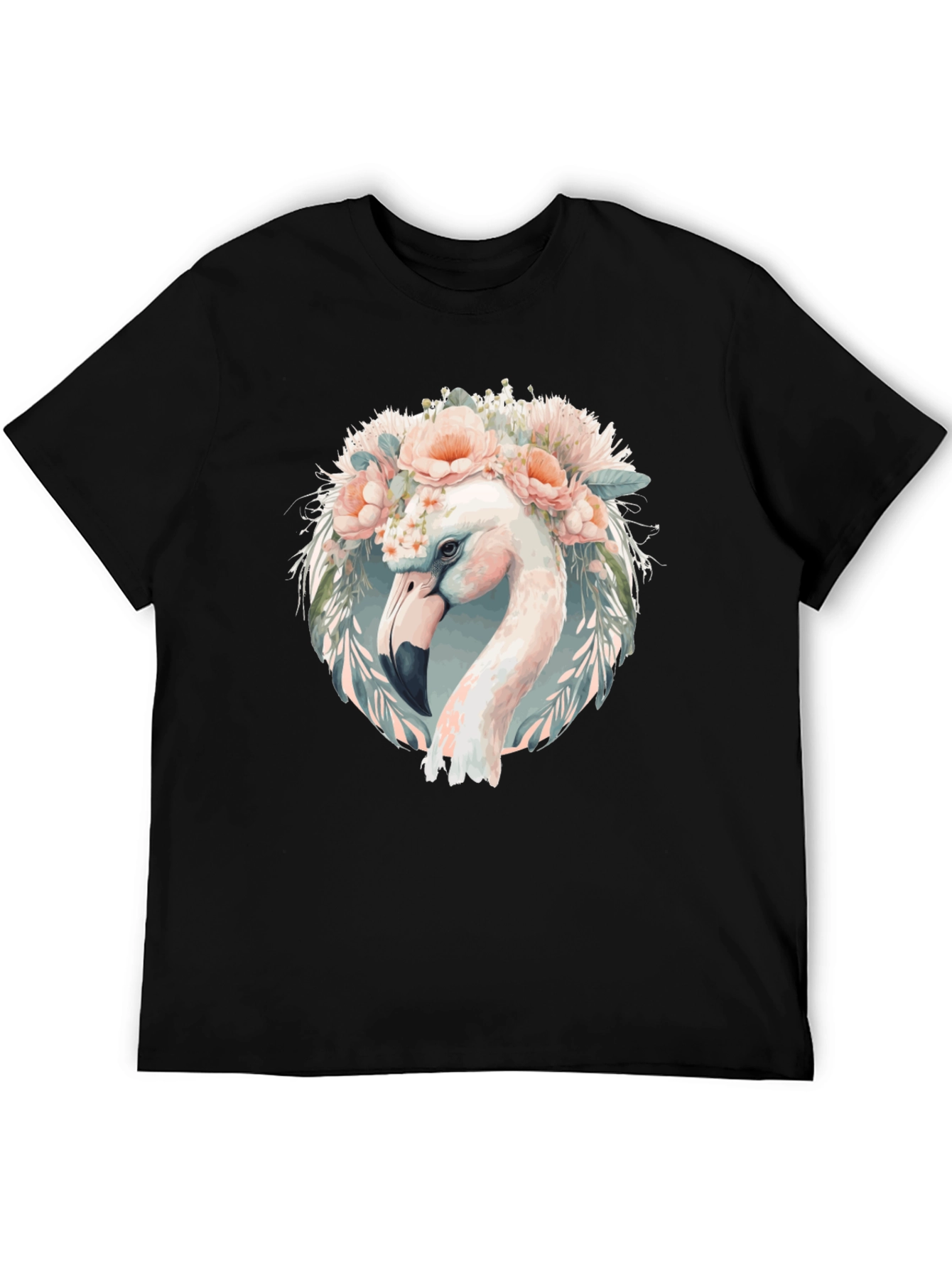 Black Floral Flamingo Graphic Tee - Black Cotton T-Shirt view 5