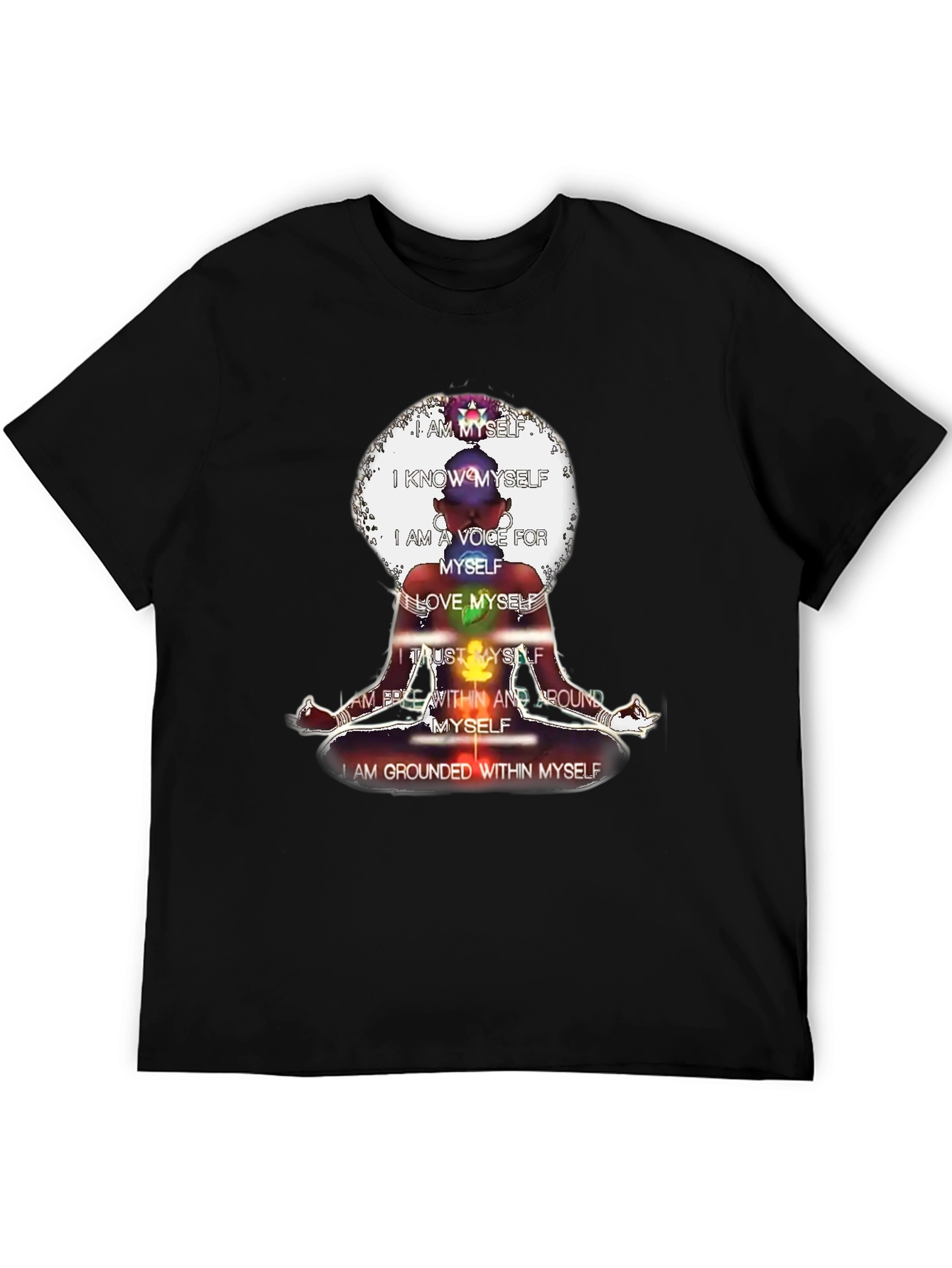 Black Affirmation T-Shirt - Chakra Meditation Design view 5