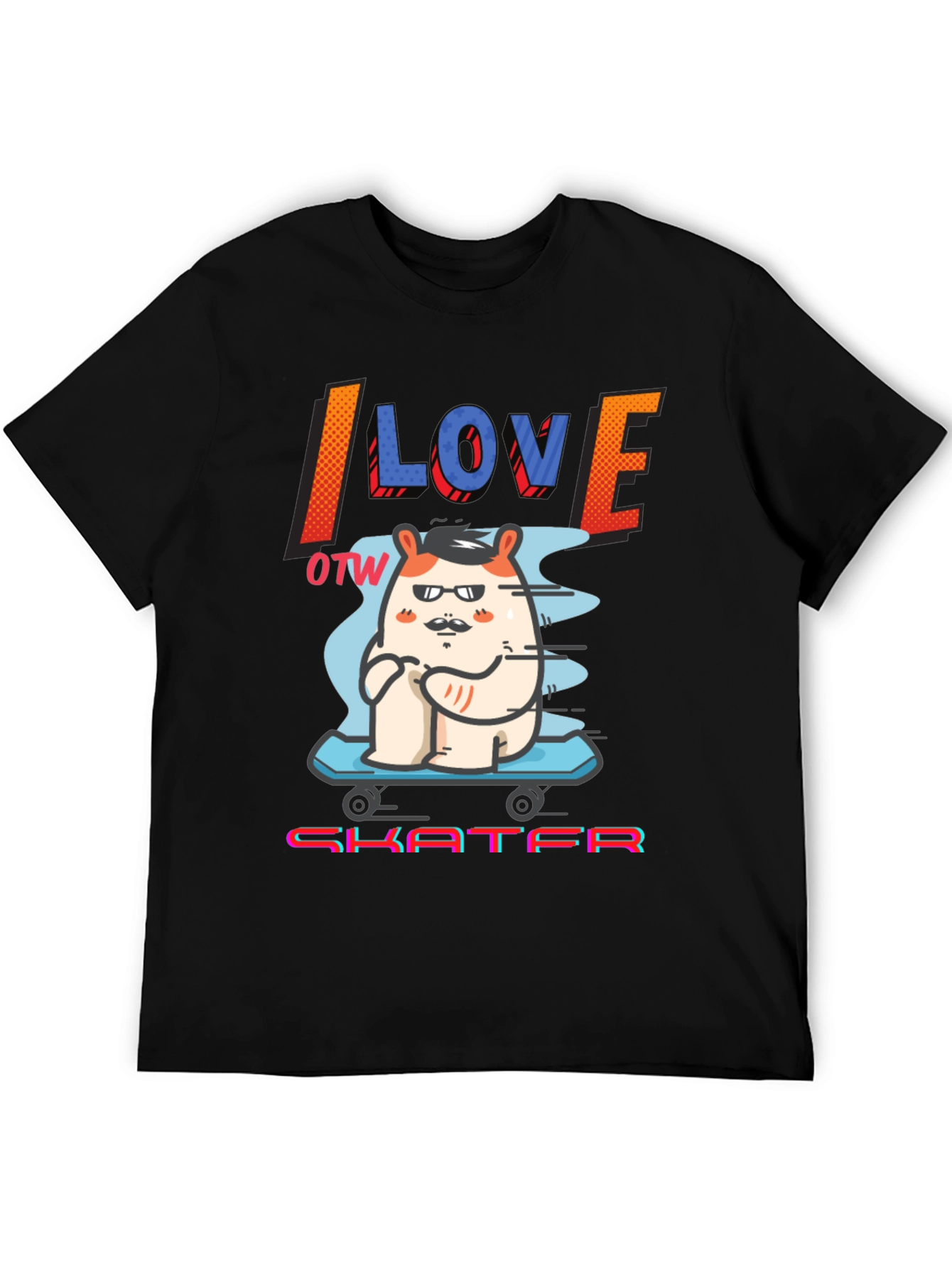 Black I Love OTW Skater T-Shirt - Funny Graphic Tee view 5