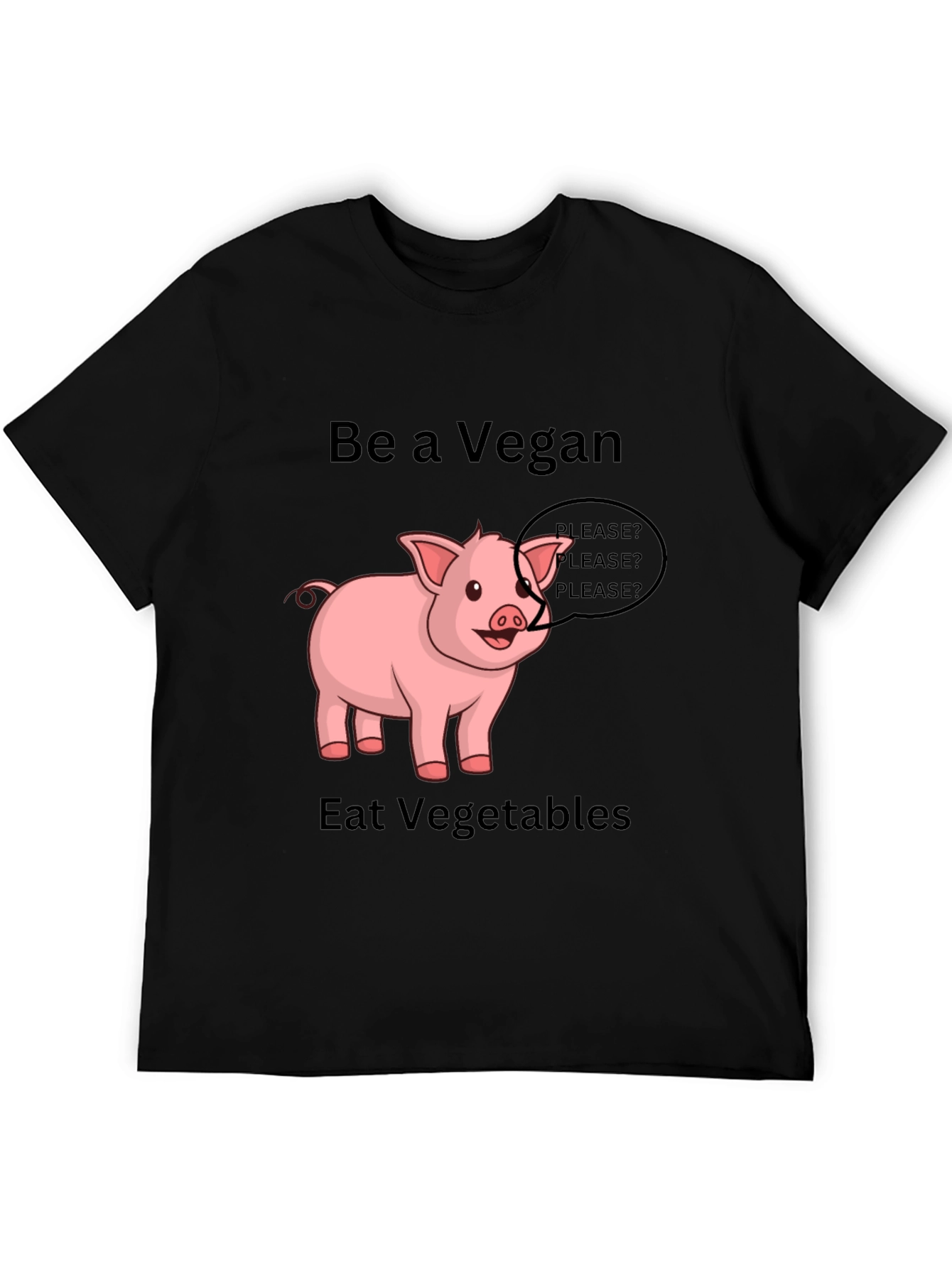 Black Vegan Pig Graphic Tee - Eat Vegetables view 5