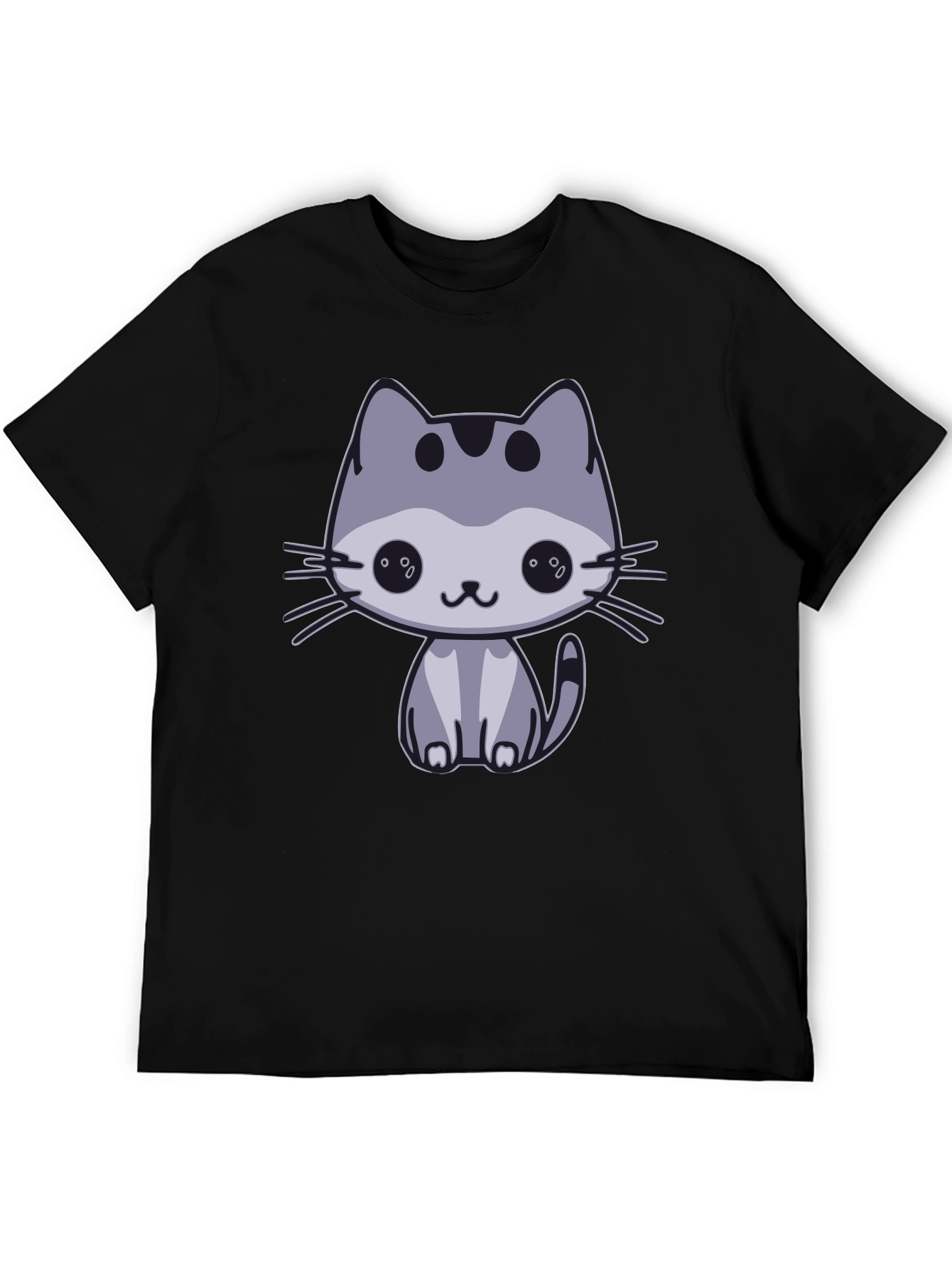 Black Cute Cat Graphic Black T-Shirt view 5