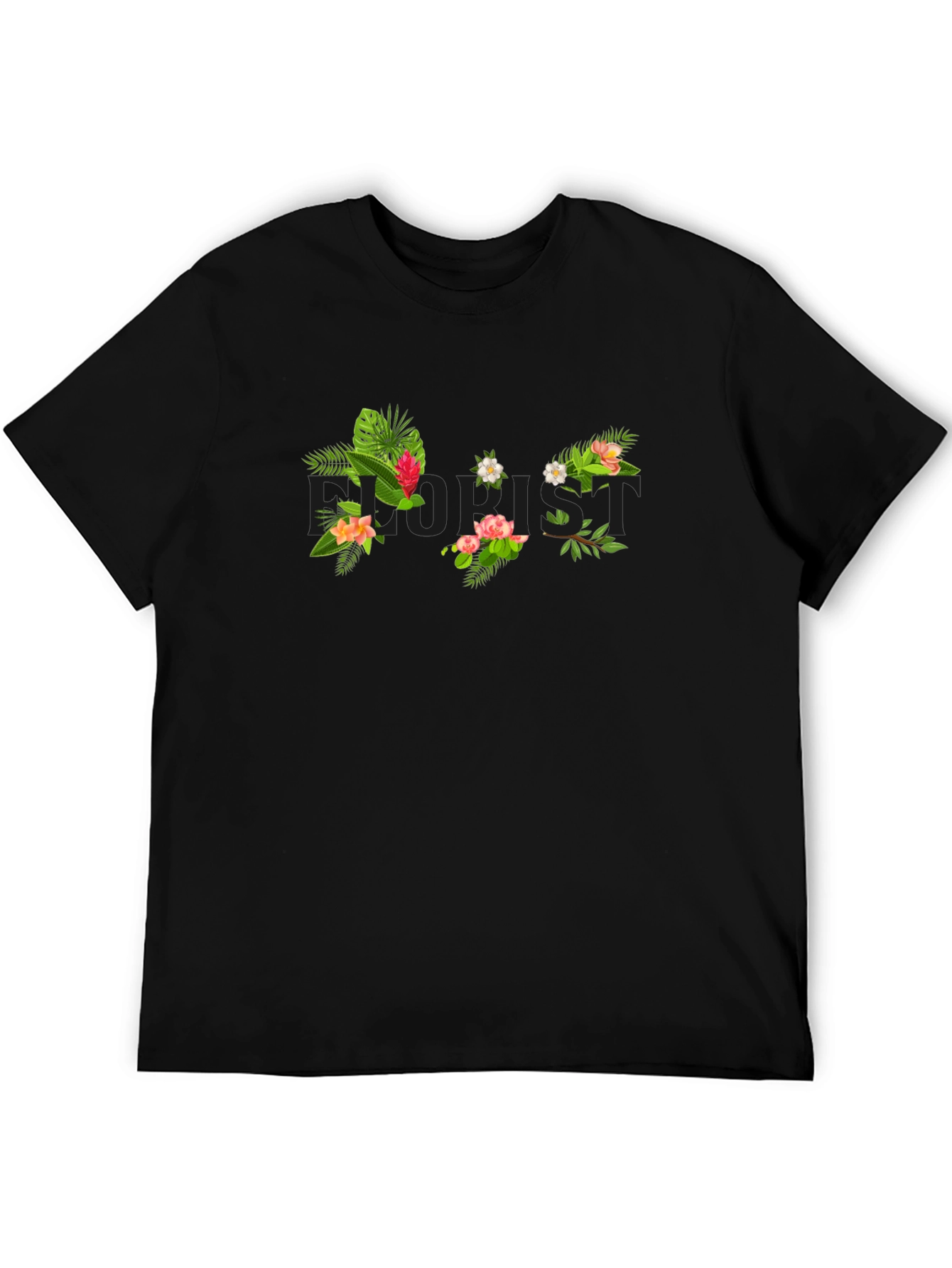 Black Tropical Floral Print Black T-Shirt view 5