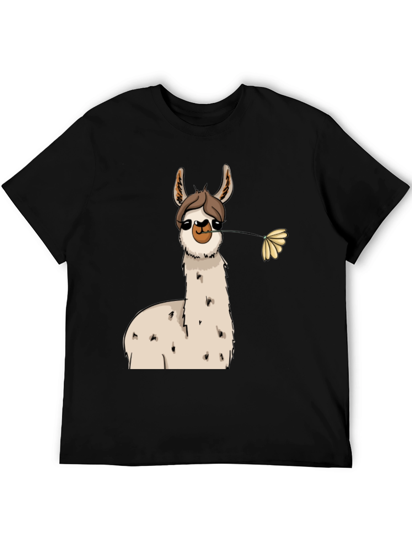 Black Llama with Flower Black T-Shirt view 5