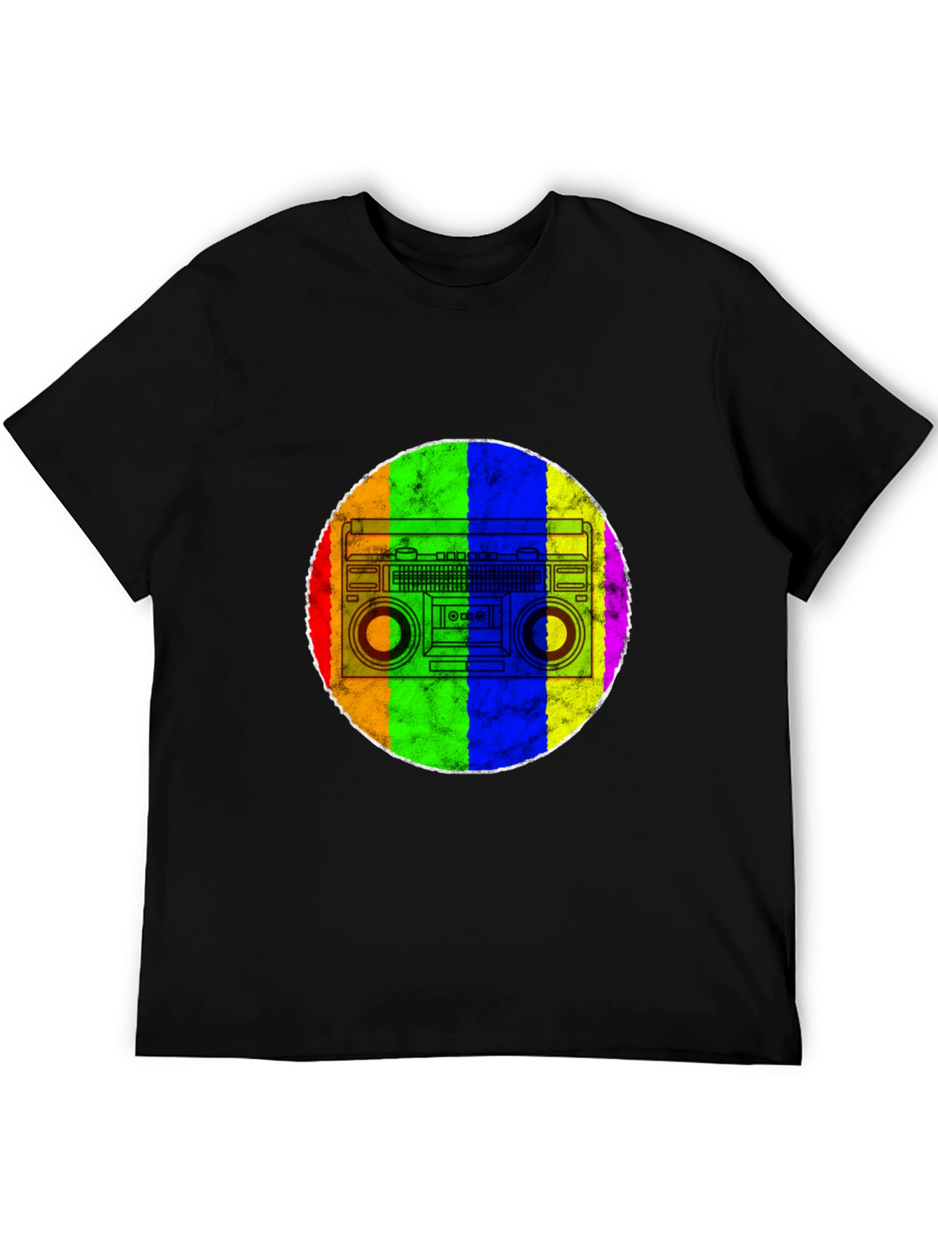 Black Retro Rainbow Boombox T-Shirt view 5