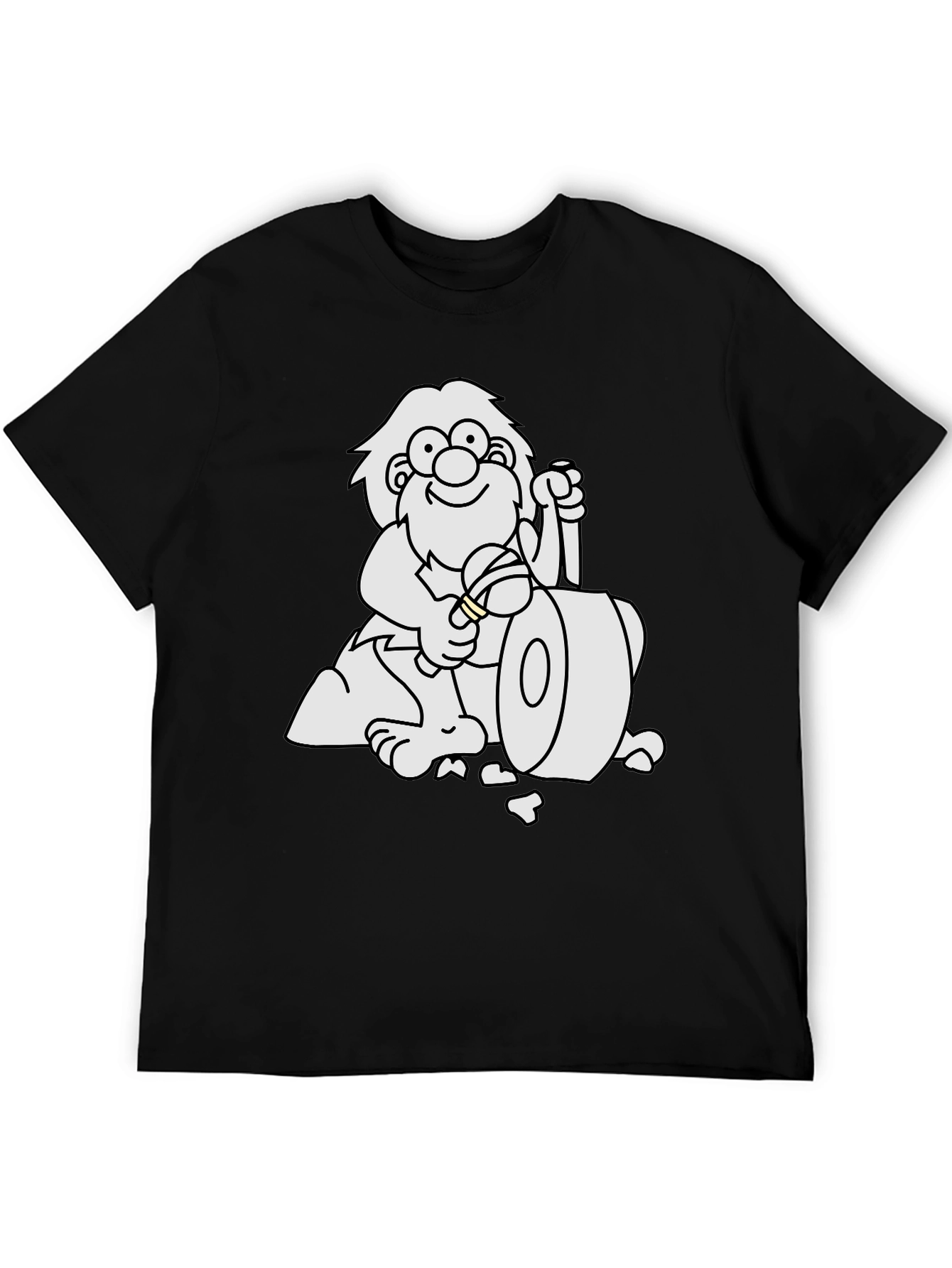 Black Cartoon Caveman Black T-Shirt view 5