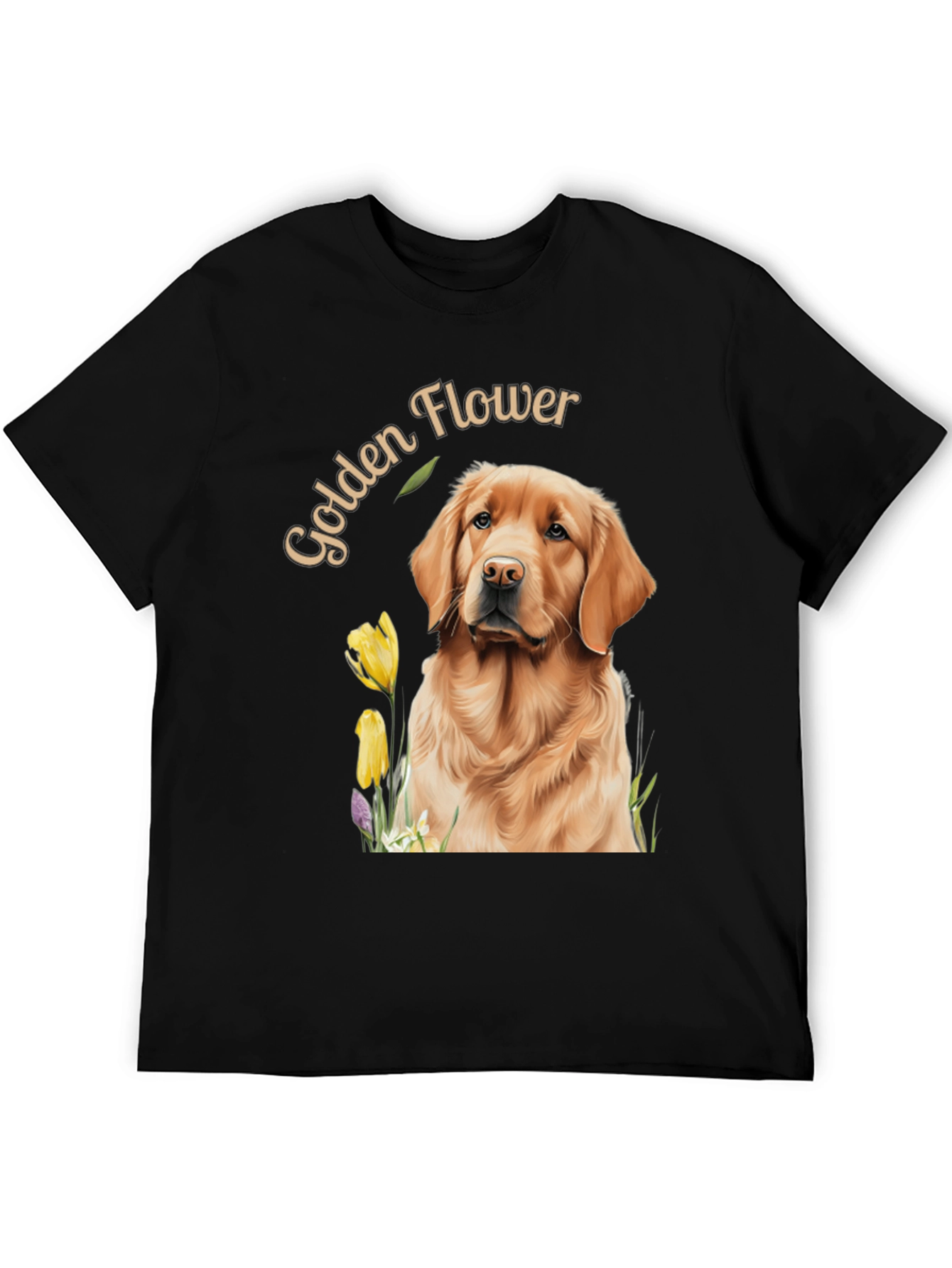 Black Golden Flower Dog Graphic Tee view 5