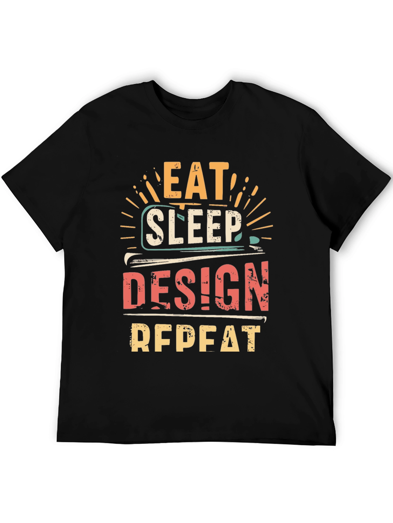 Black Eat Sleep Design Repeat T-Shirt view 5