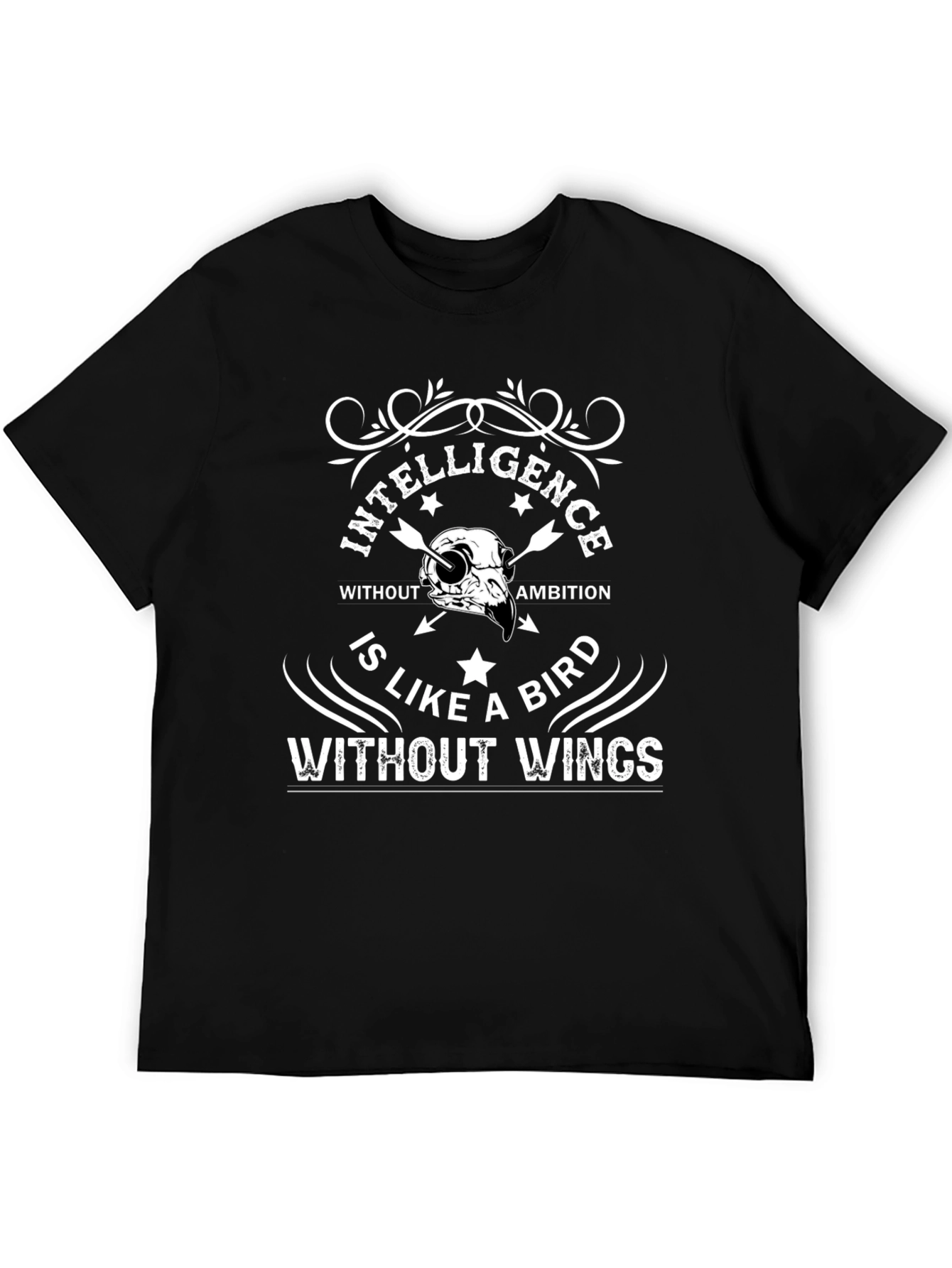 Black Intelligence Without Ambition T-Shirt - Bird Skull Design view 5