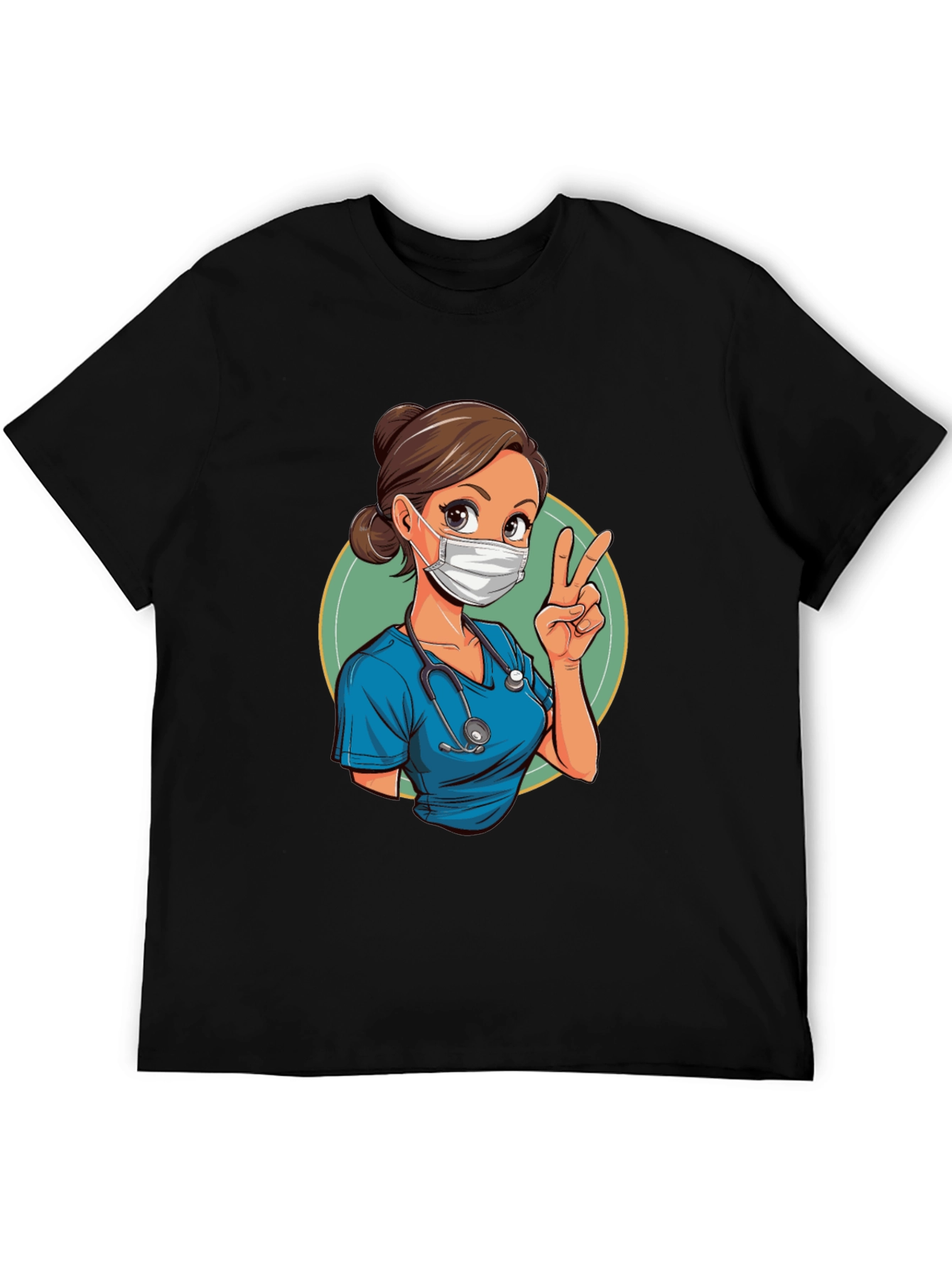 Black Nurse Cartoon Graphic Tee - Essential Worker view 5