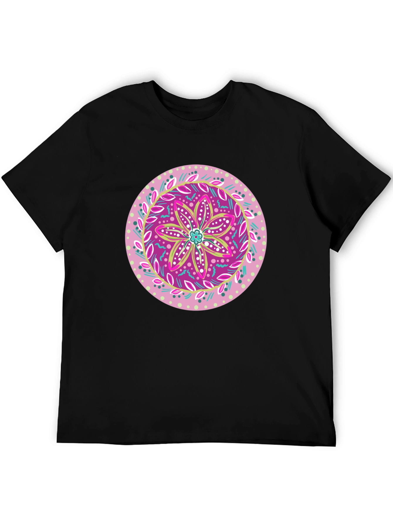 Black Floral Mandala Graphic Tee - Casual Black T-Shirt view 5