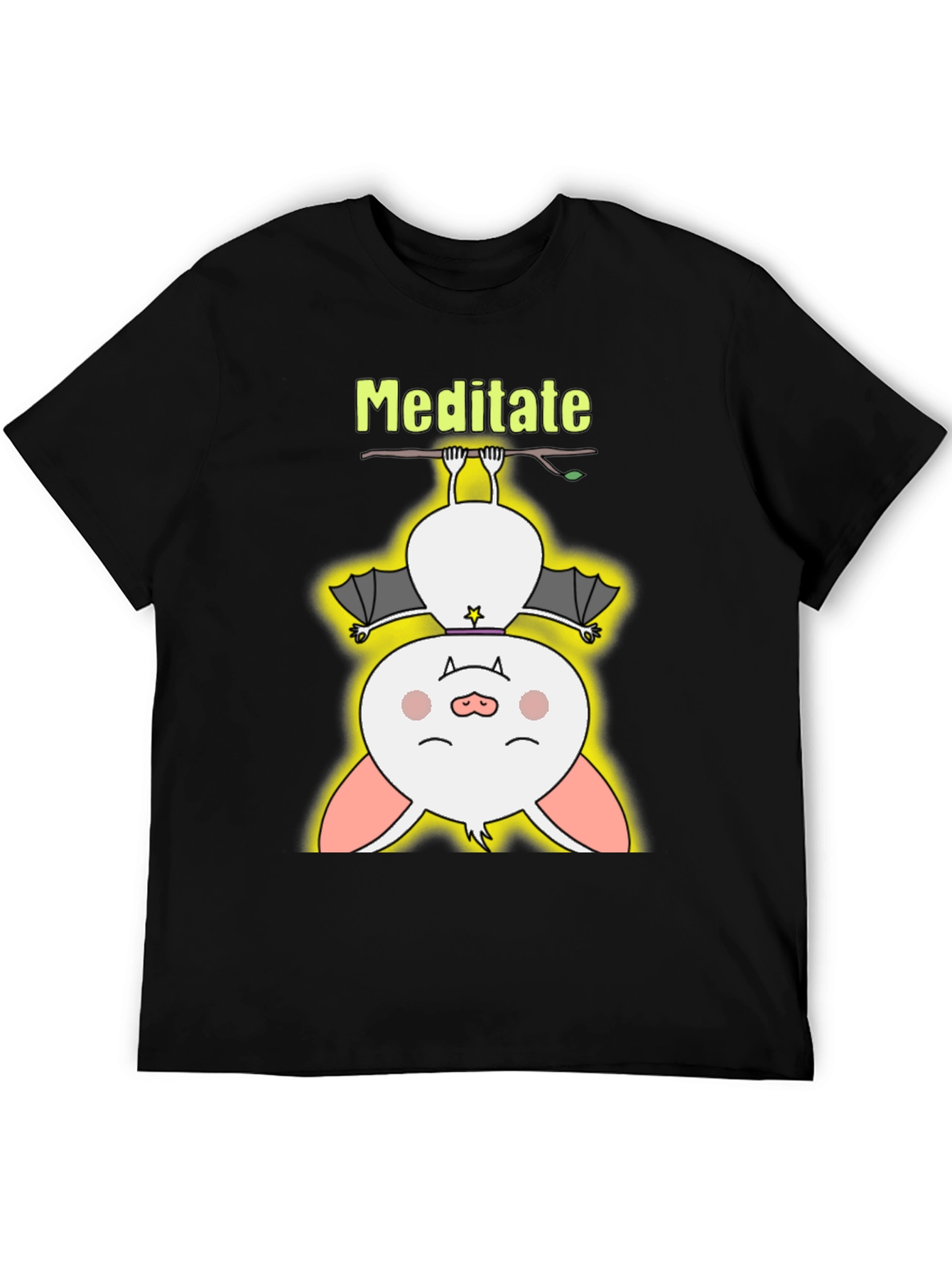 Black Meditate Bat Tee - Cute Yoga T-Shirt view 5