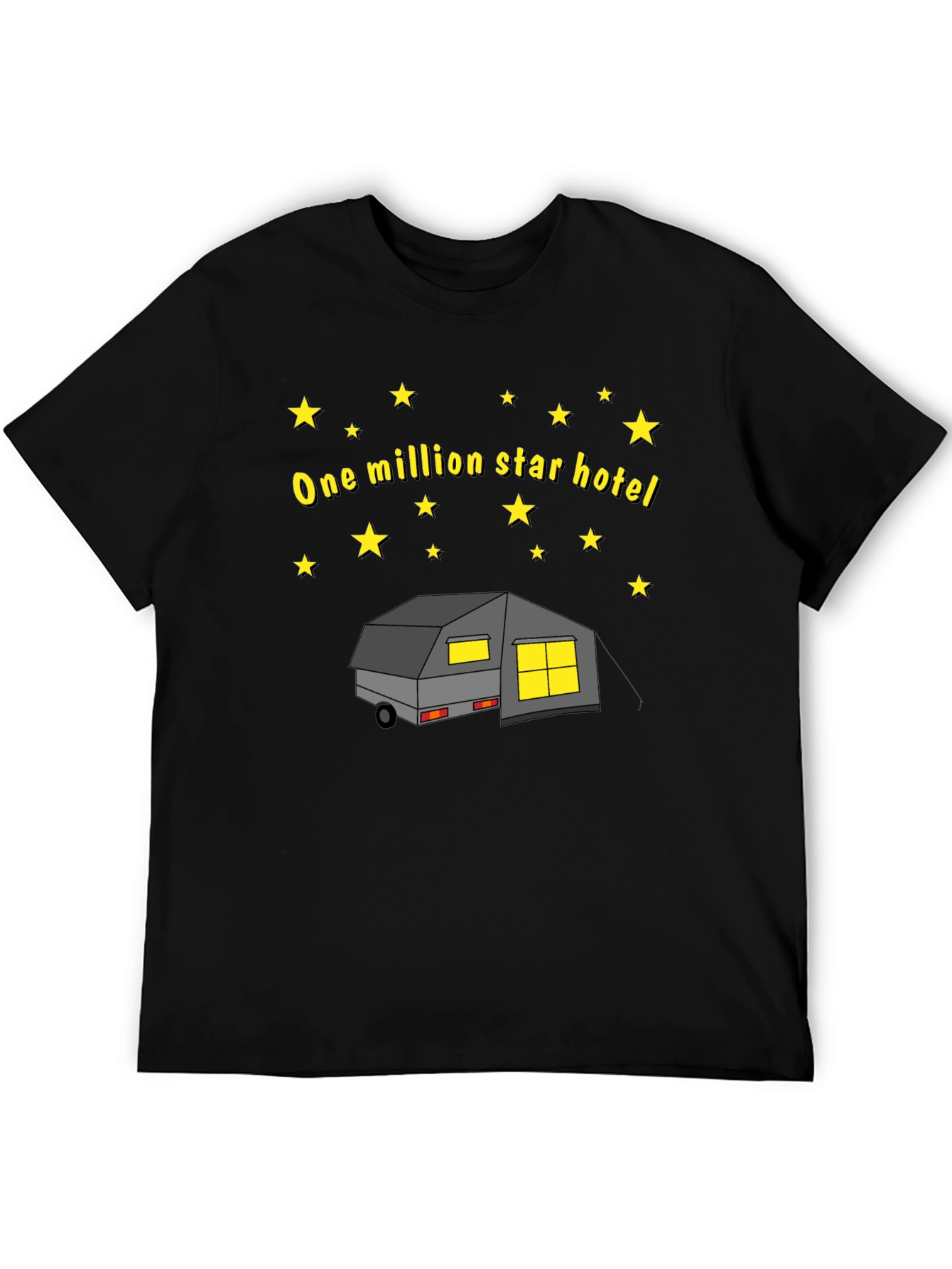 Black One Million Star Hotel Camping T-Shirt view 5