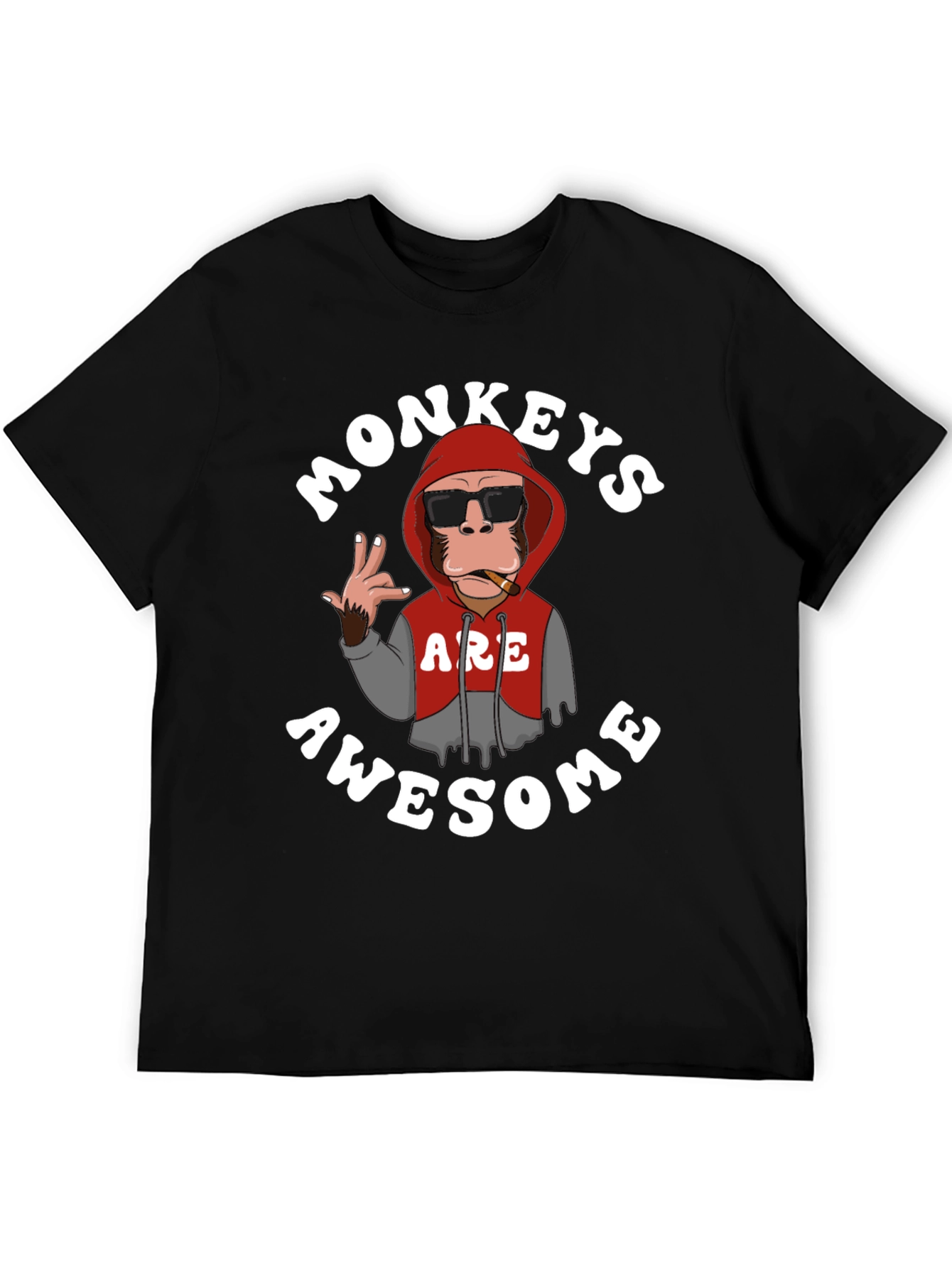 Black Funny Monkeys Are Awesome Graphic T-Shirt view 5