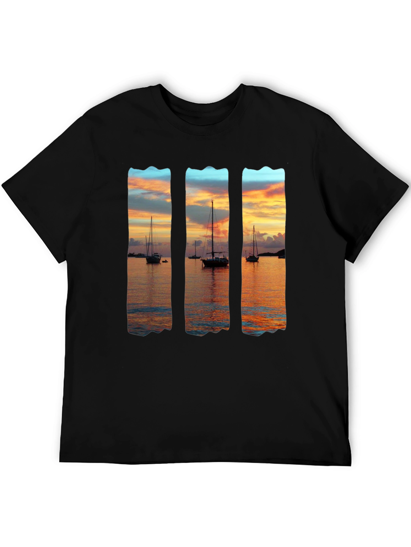 Black Sunset Sailboat Graphic T-Shirt - Black view 5