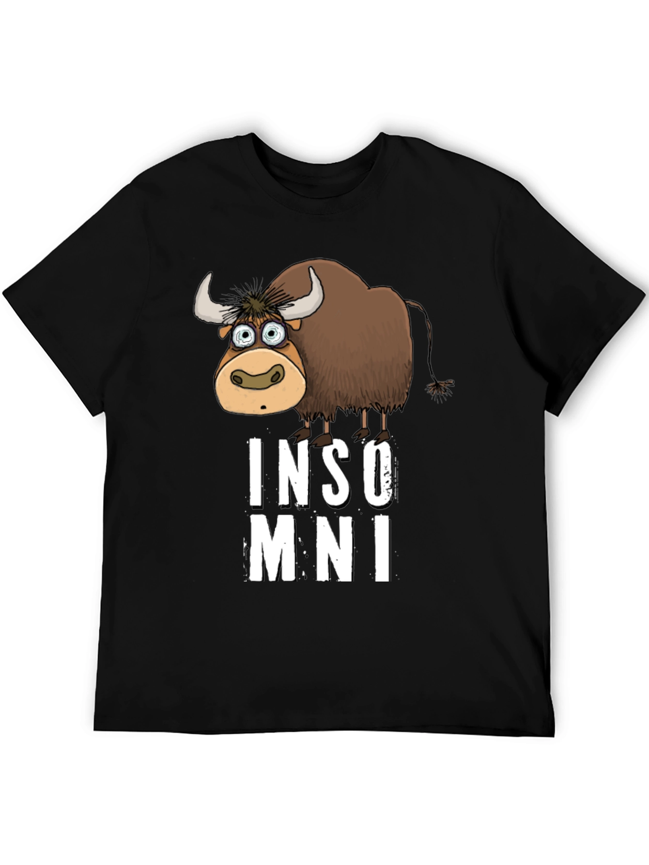 Black Funny Insomniac Yak Black T-Shirt view 5
