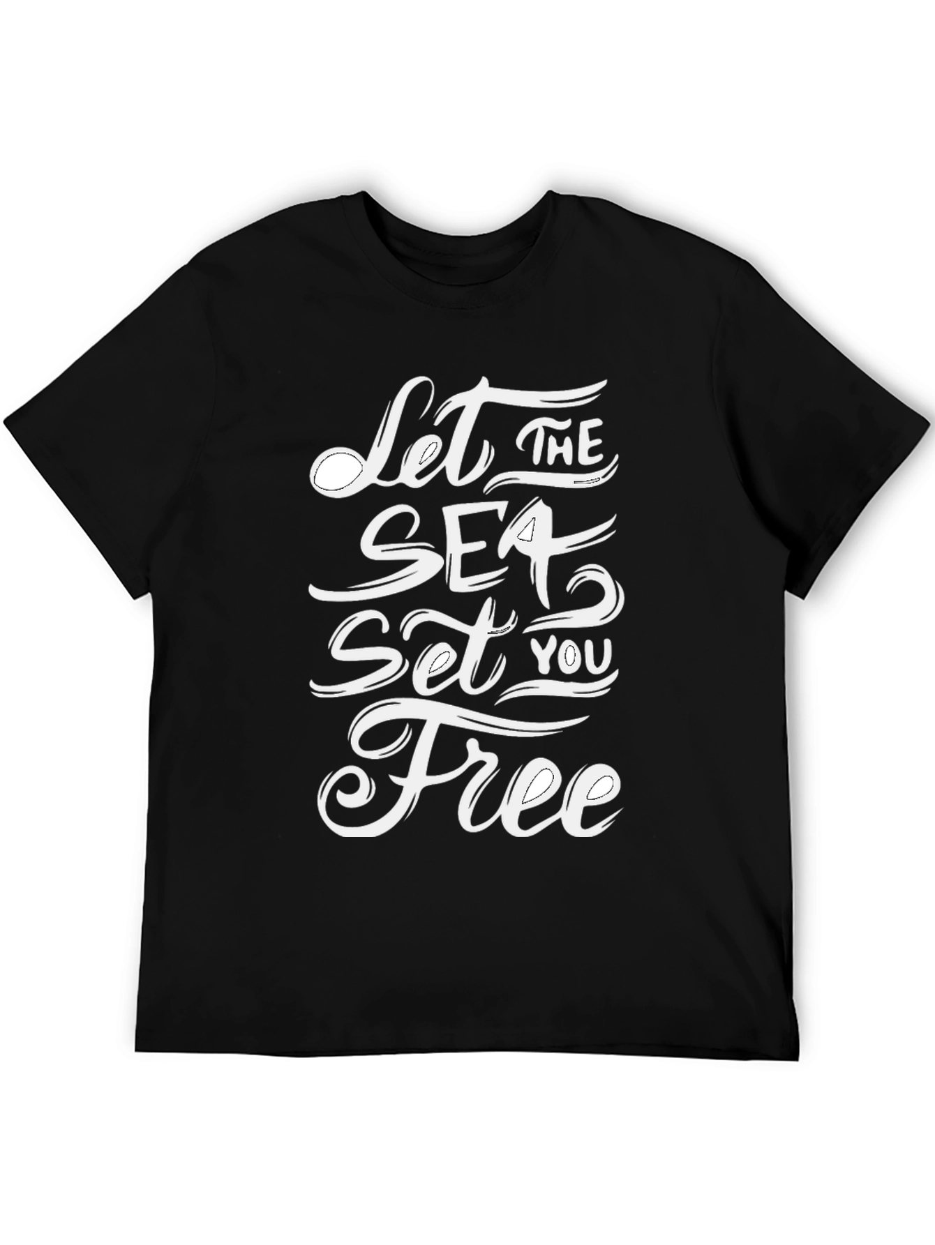 Black Let The Sea Set You Free Black Graphic T-Shirt view 5