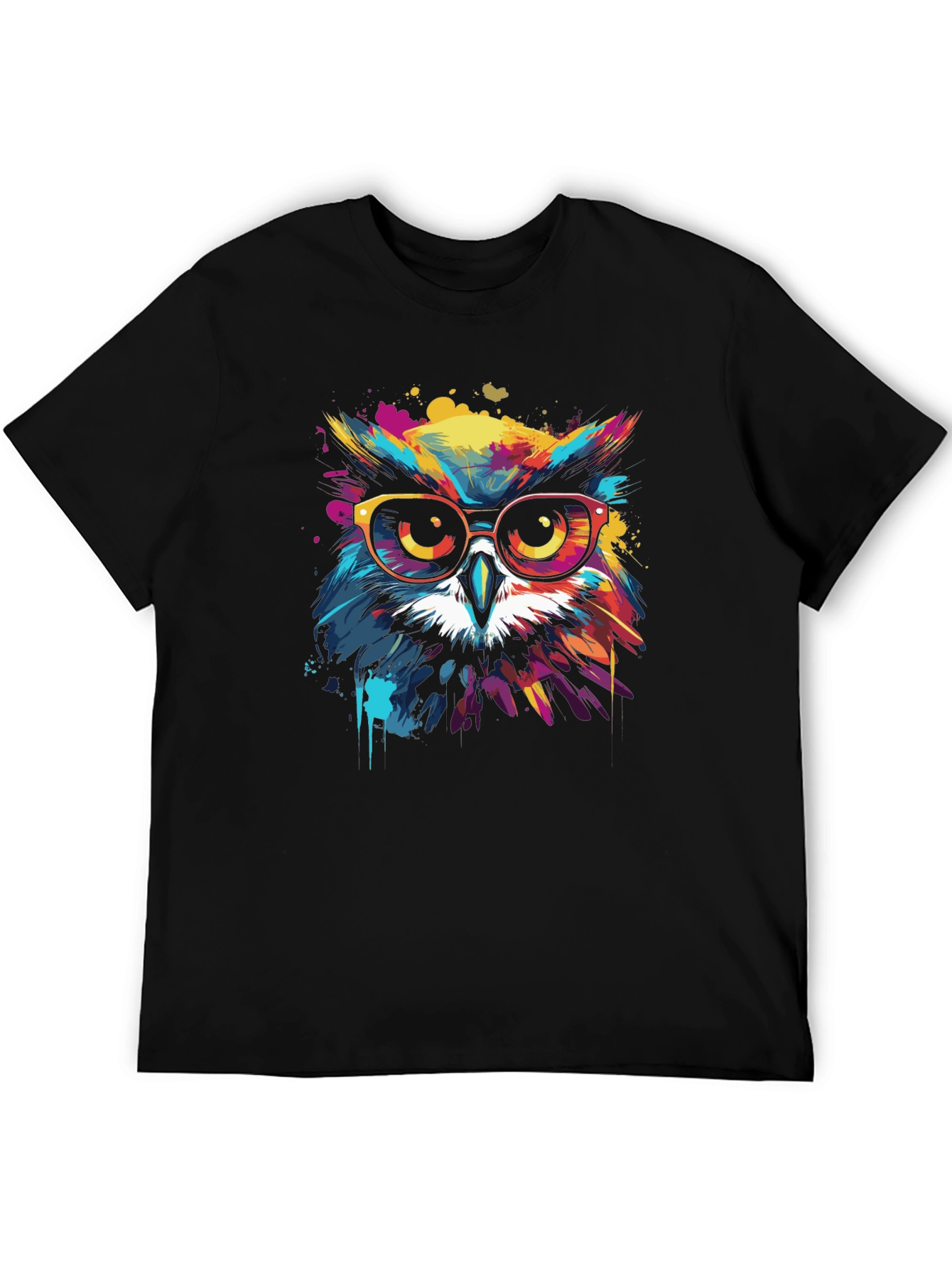 Black Cool Owl Graphic Tee - Vibrant Colors view 5