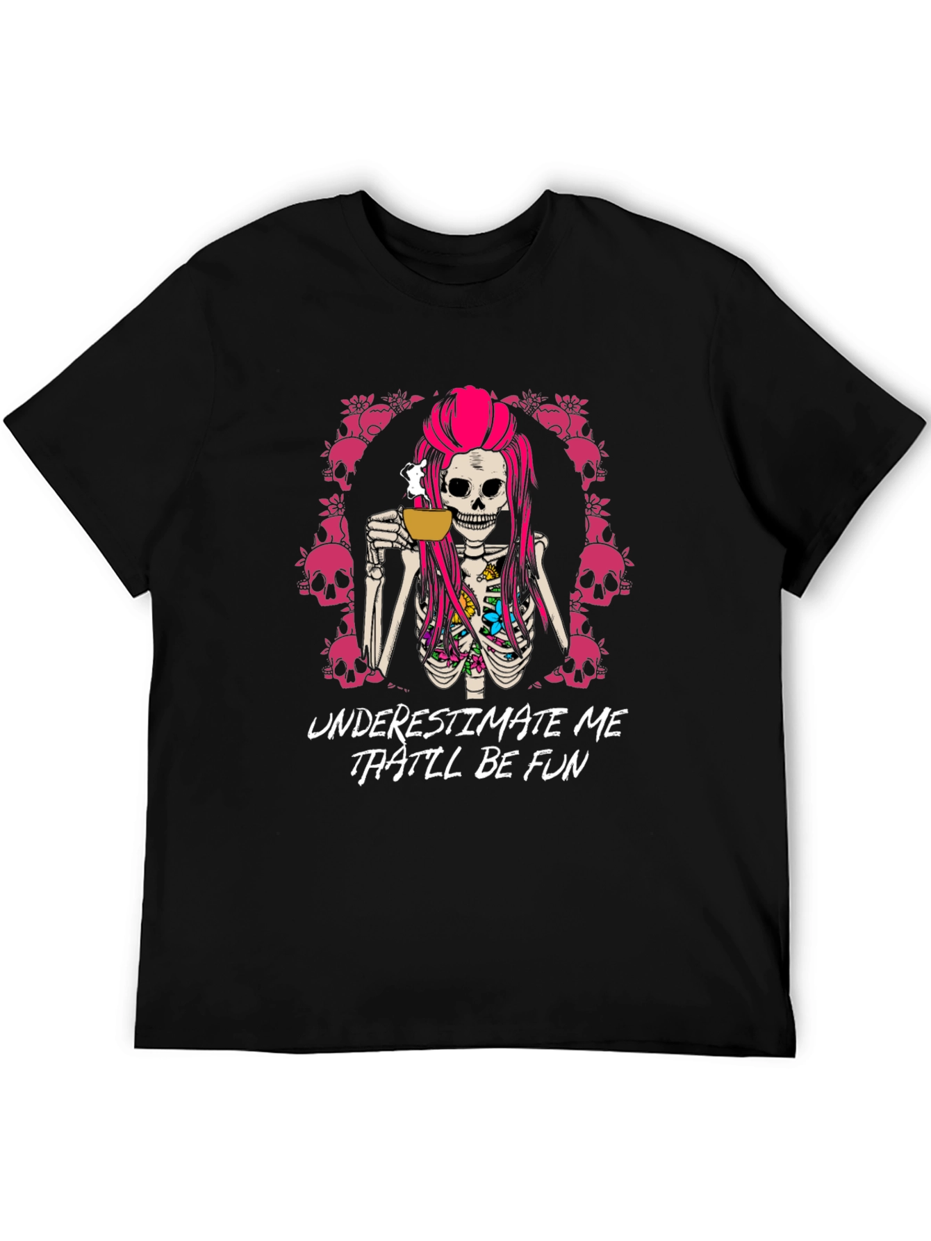 Black Underestimate Me That'll Be Fun T-Shirt - Skull Coffee view 5