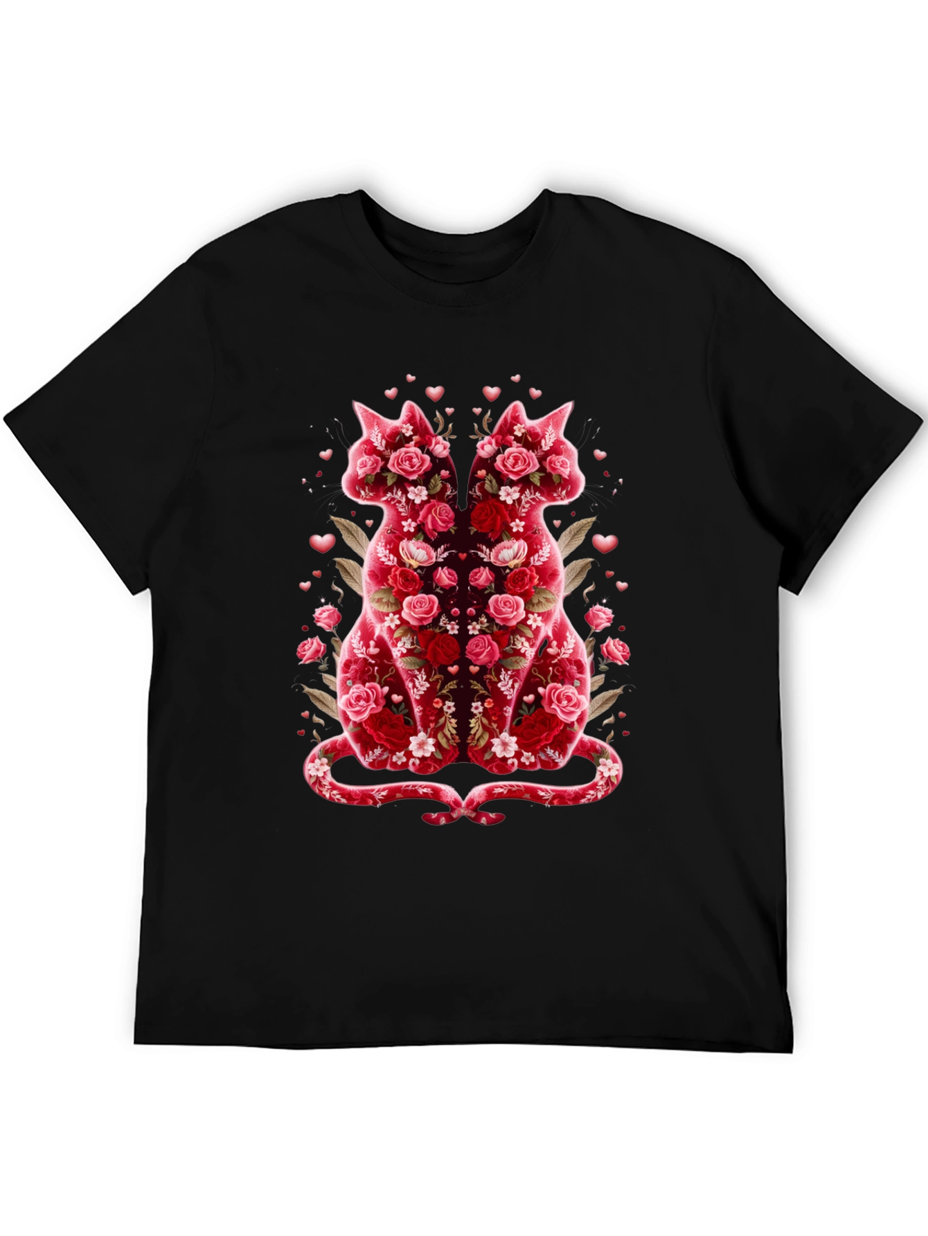 Black Floral Cat Lover T-Shirt - Valentine's Day Edition view 5