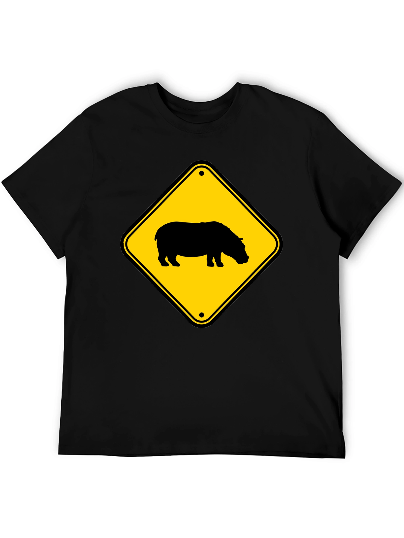 Black Hippo Crossing Sign Black T-Shirt view 5
