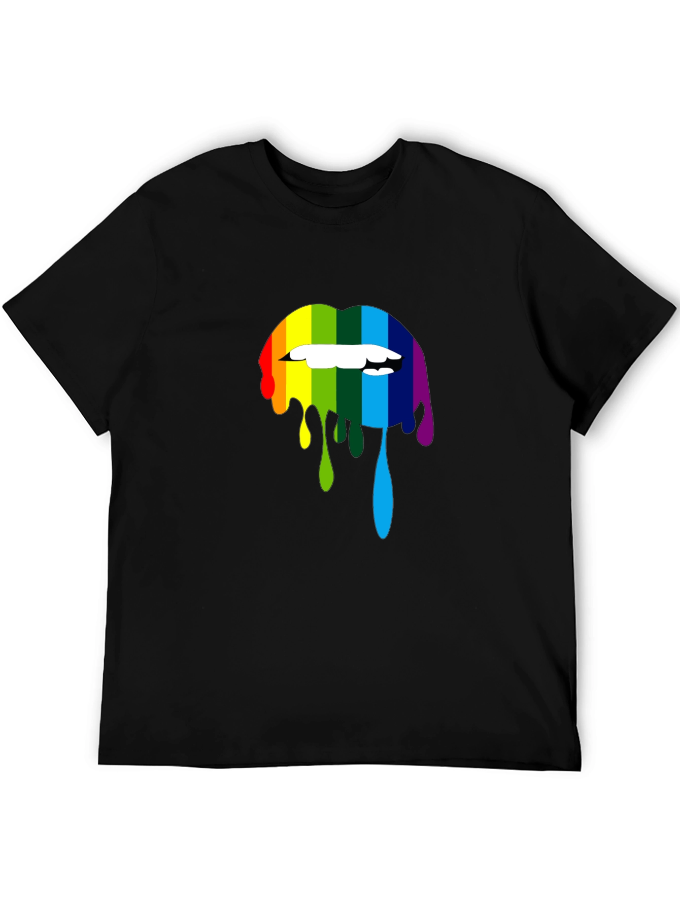 Black Rainbow Lips Graphic Print Black T-Shirt view 5