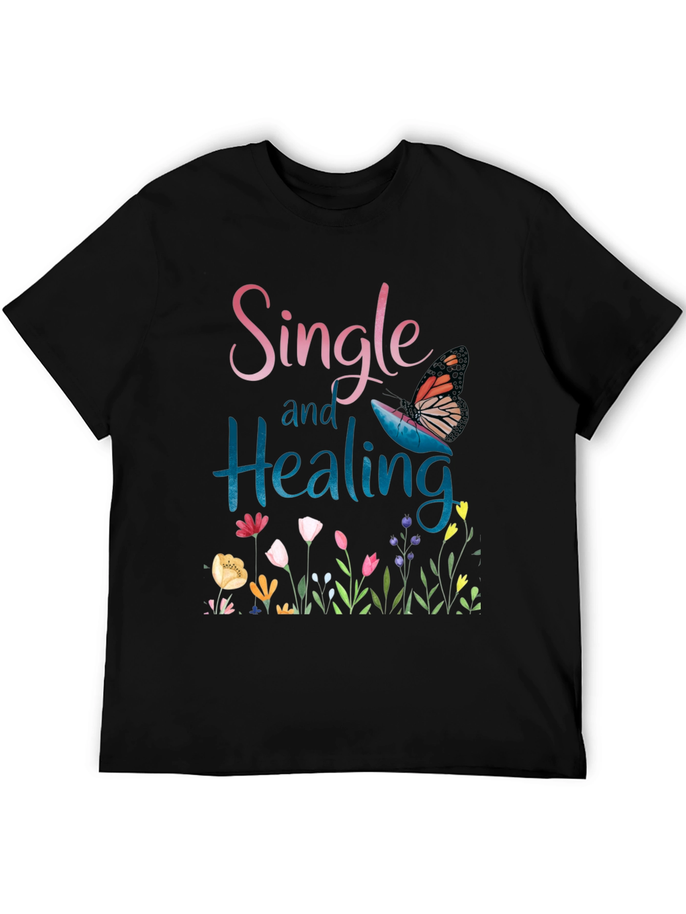 Black Single and Healing Graphic T-Shirt view 5