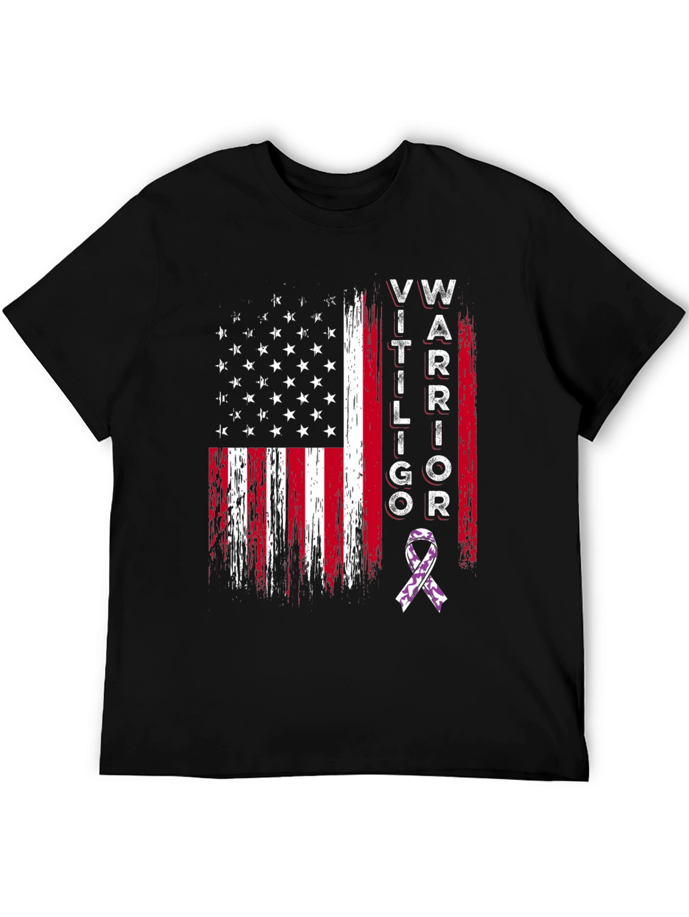 Black Vitiligo Warrior American Flag Graphic T-Shirt view 5