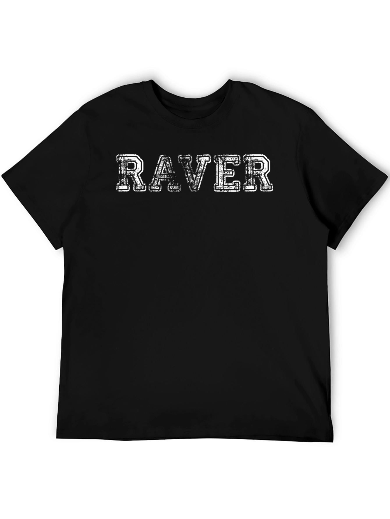Black Distressed "RAVER" Graphic Black T-Shirt view 5