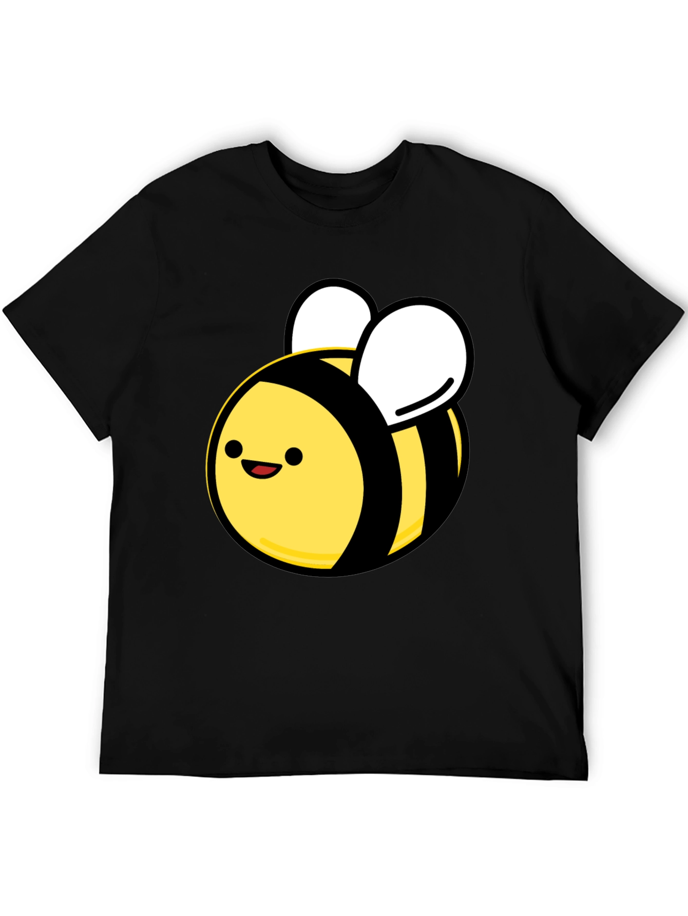 Black Cute Cartoon Bee Black T-Shirt - Unisex Crew Neck view 5