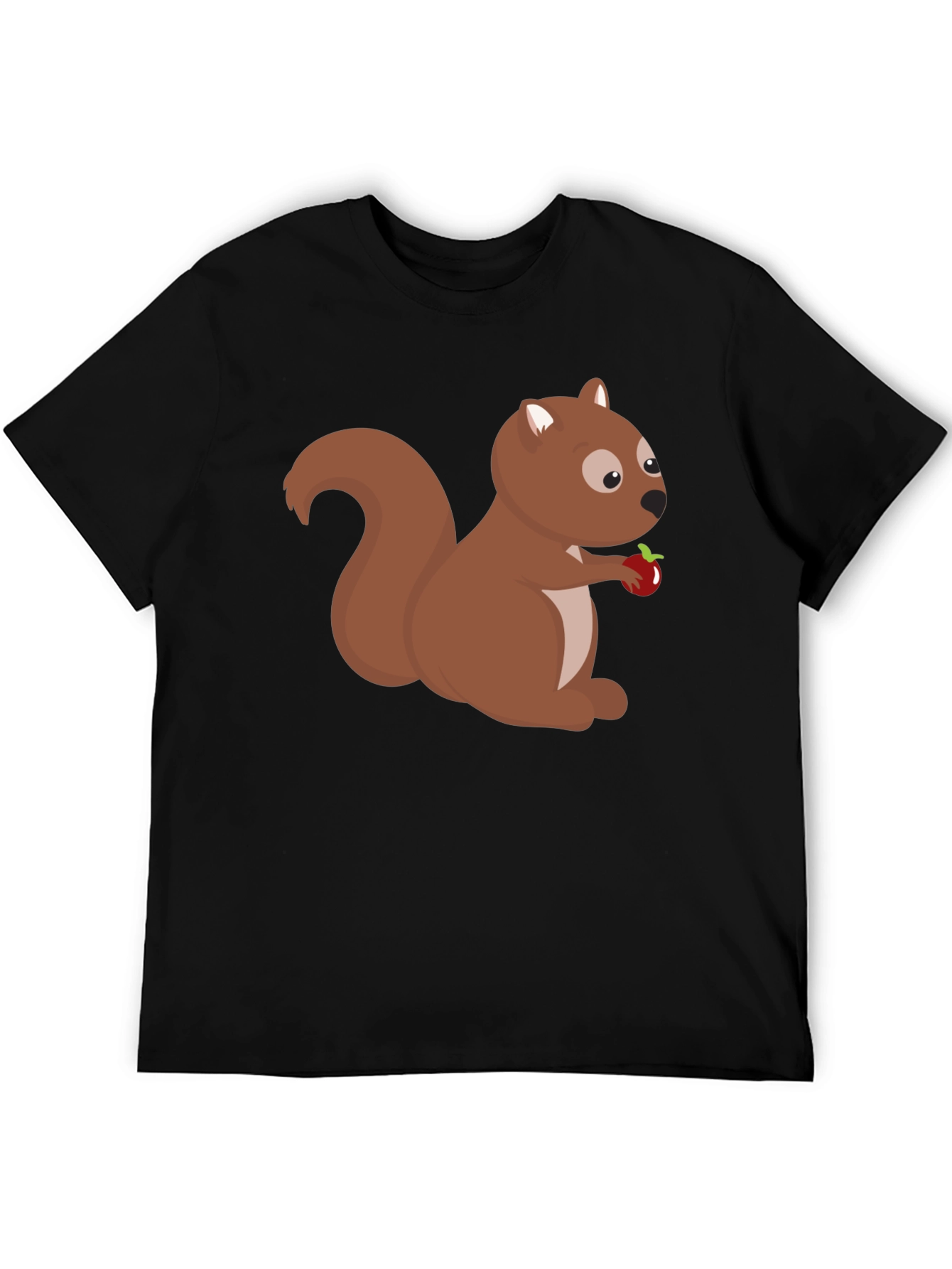 Black Squirrel Holding Apple Black T-Shirt view 5