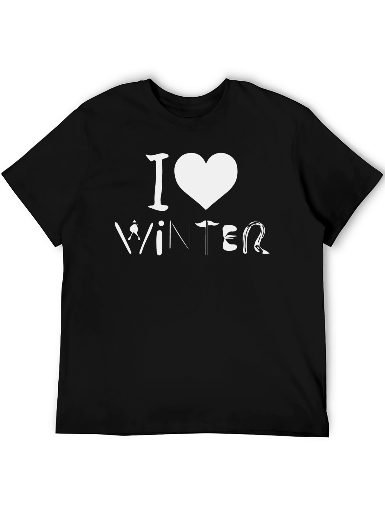 Black I Love Winter Black Graphic Tee Shirt view 5