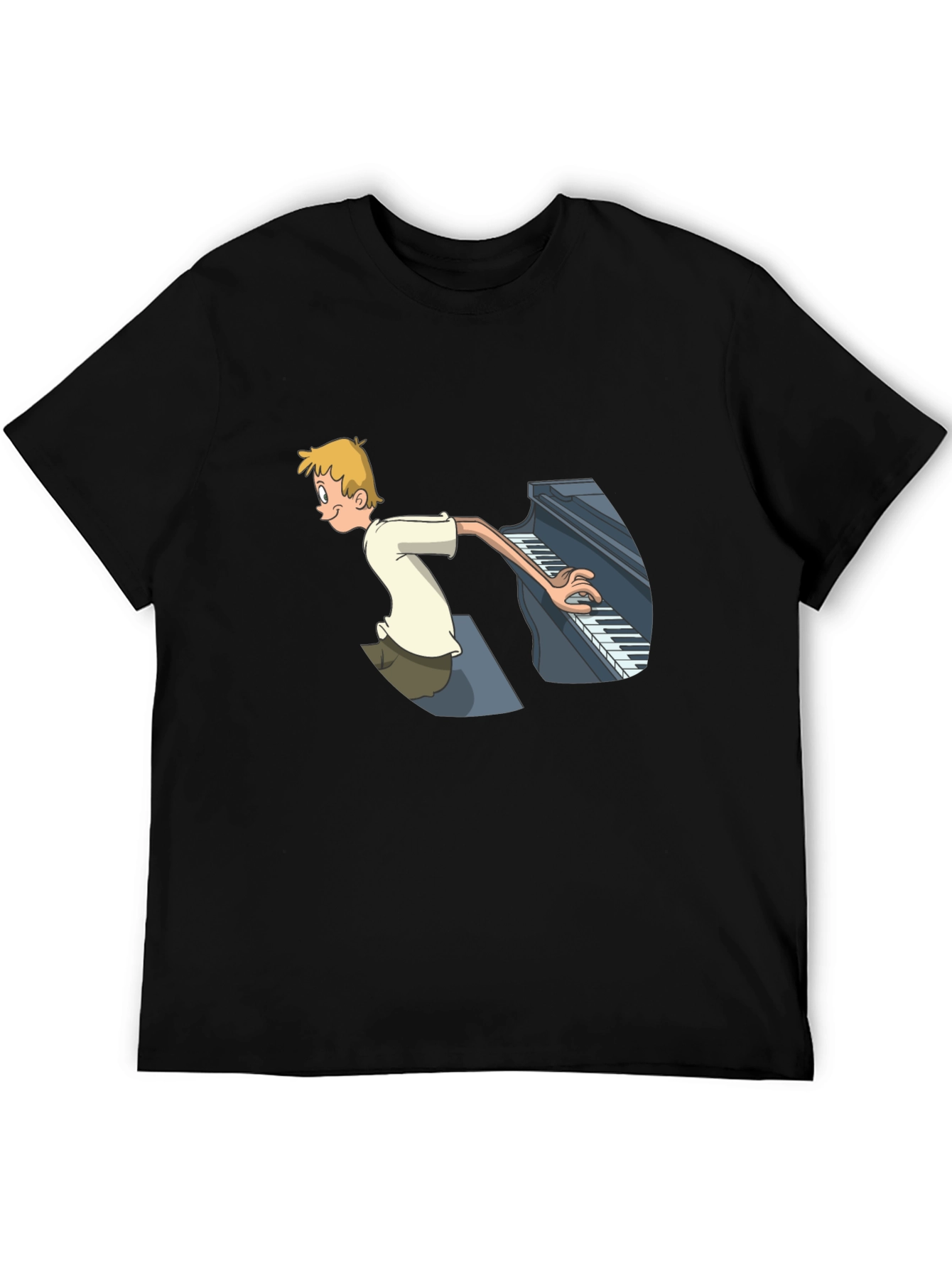 Black Piano Player Cartoon Graphic T-Shirt - Unique Design view 5