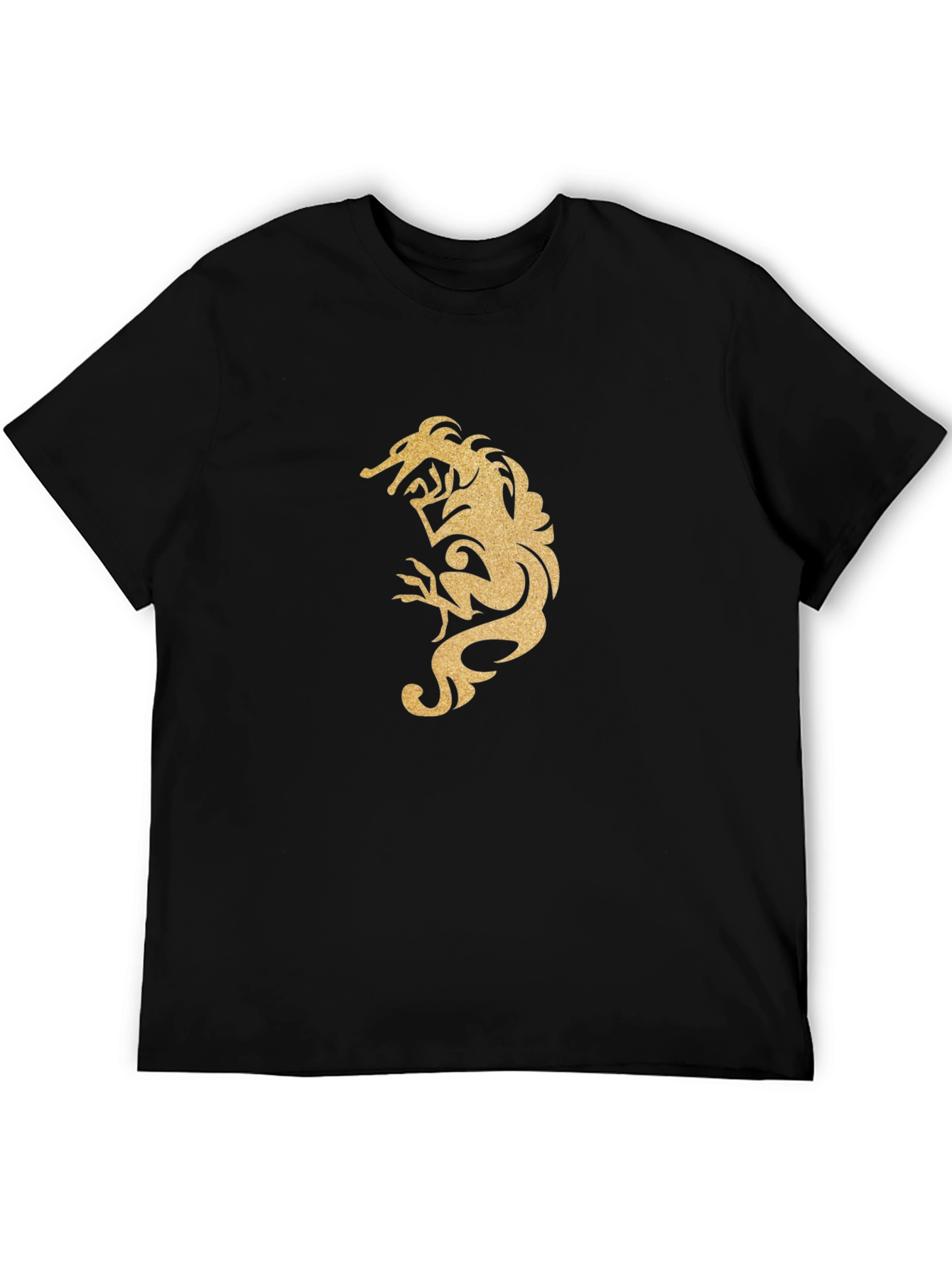 Black Men's Black T-Shirt with Gold Dragon Design view 5
