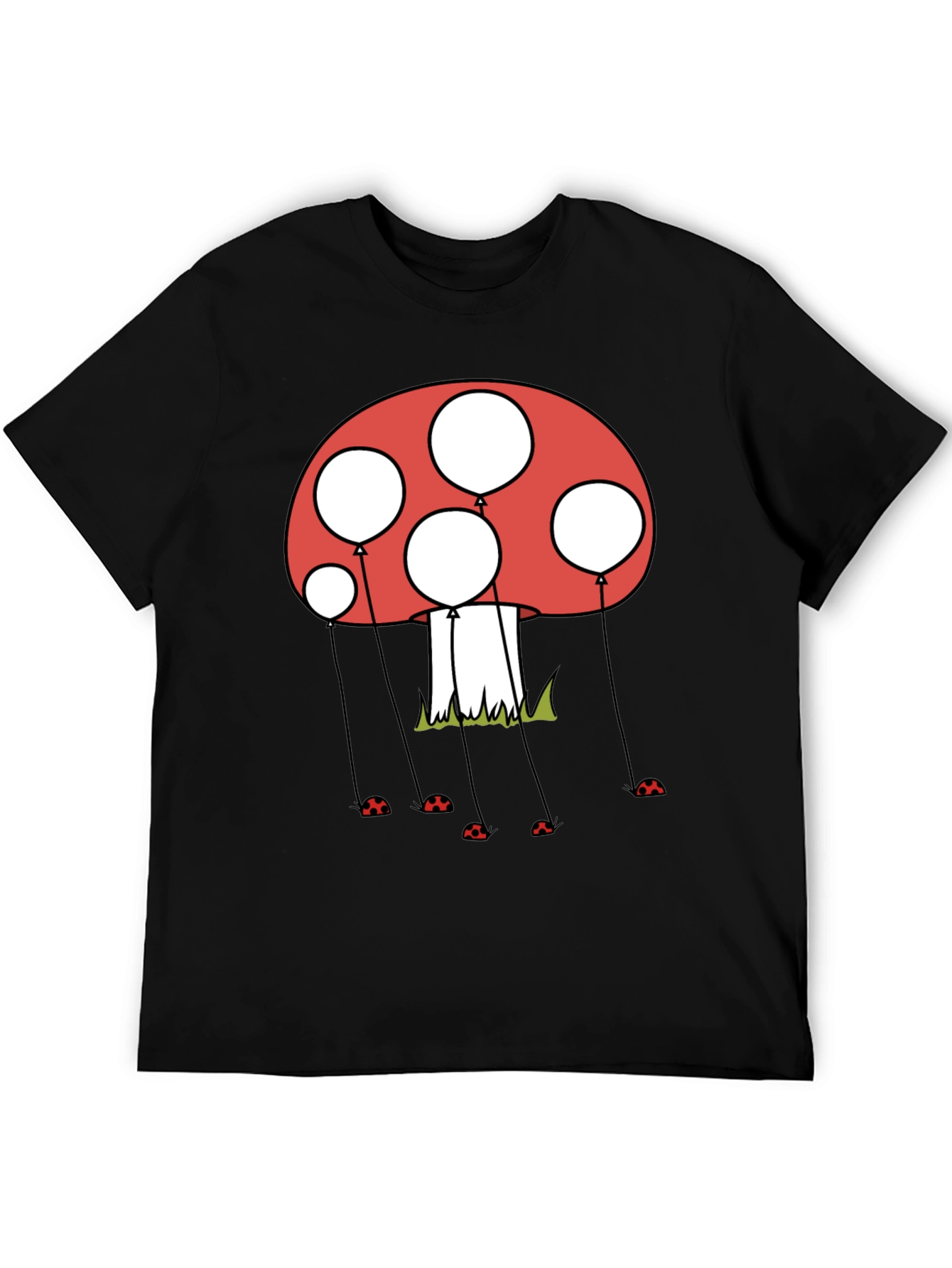 Black Mushroom Balloon Graphic Tee - Black Cotton Blend view 5