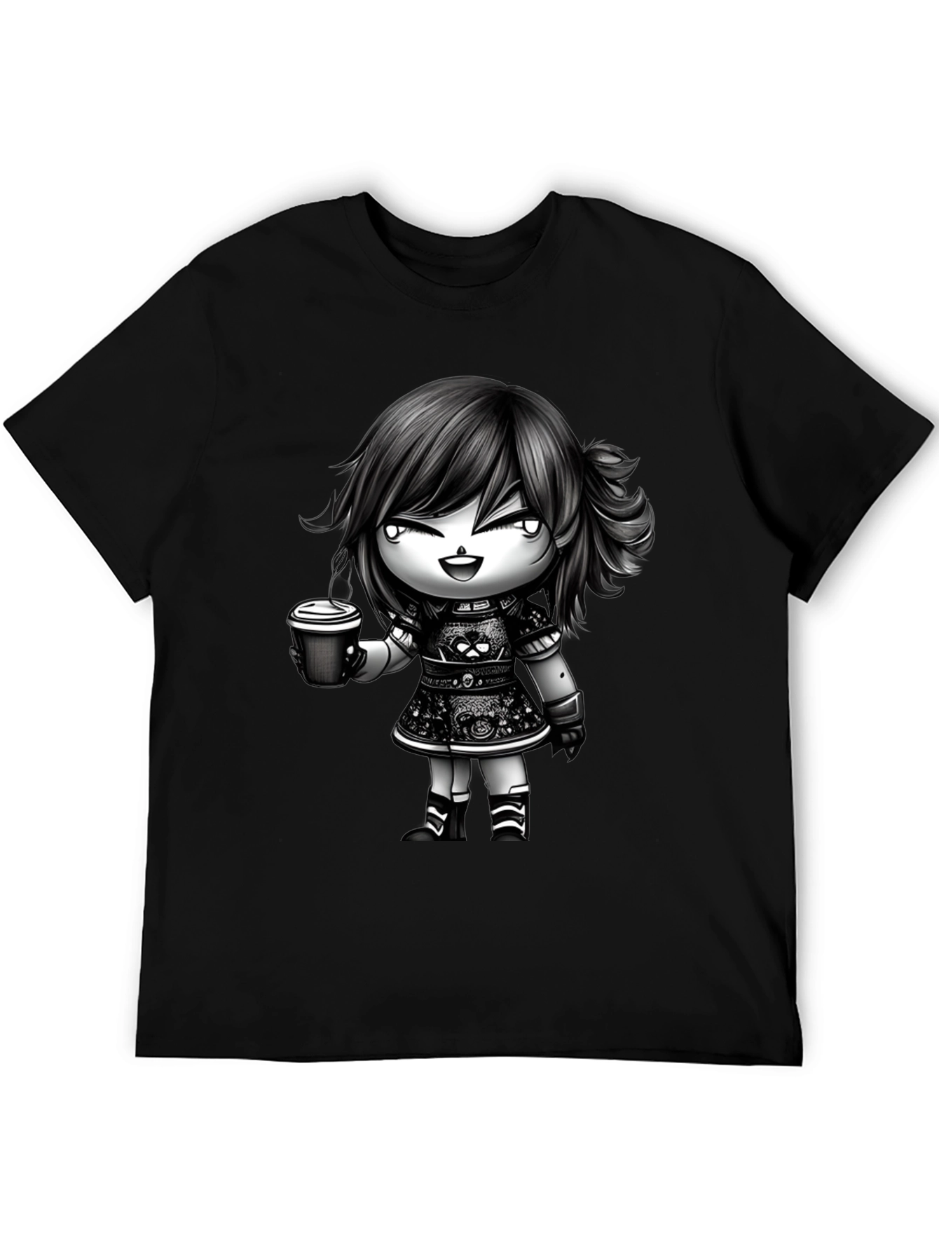 Black Anime Girl Coffee T-Shirt - Stylish Graphic Tee view 5