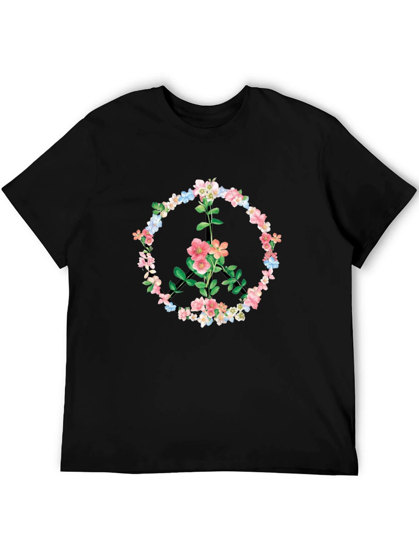 Black Floral Peace Sign Graphic T-Shirt - Black view 5