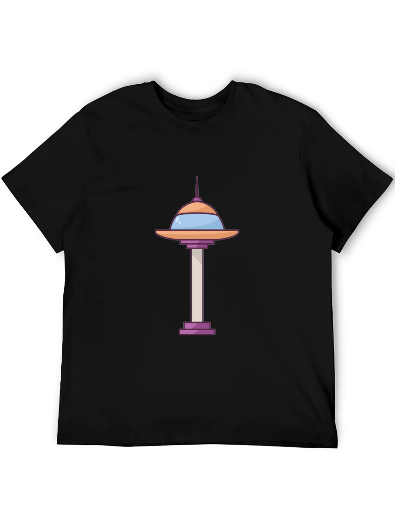 Black Cartoon Space Needle Black T-Shirt view 5